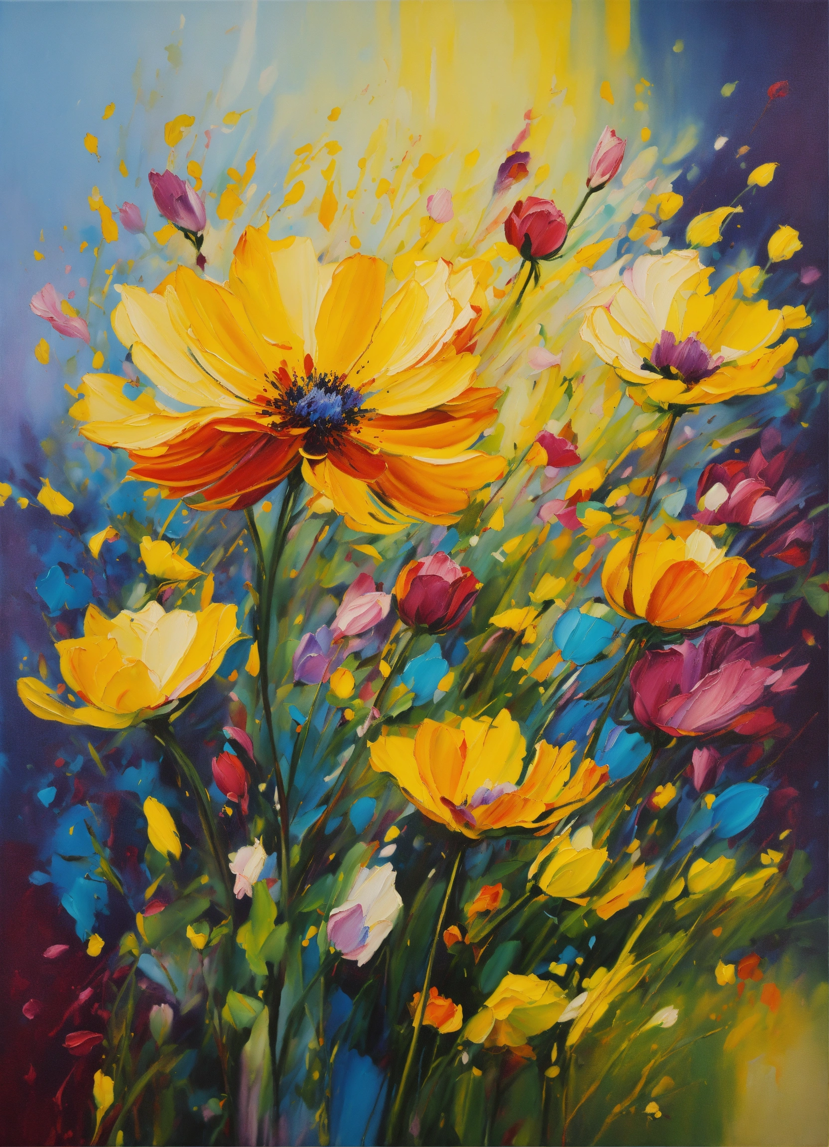 Lexica - An abstract oil painting of colorful flowers, in the style of ...