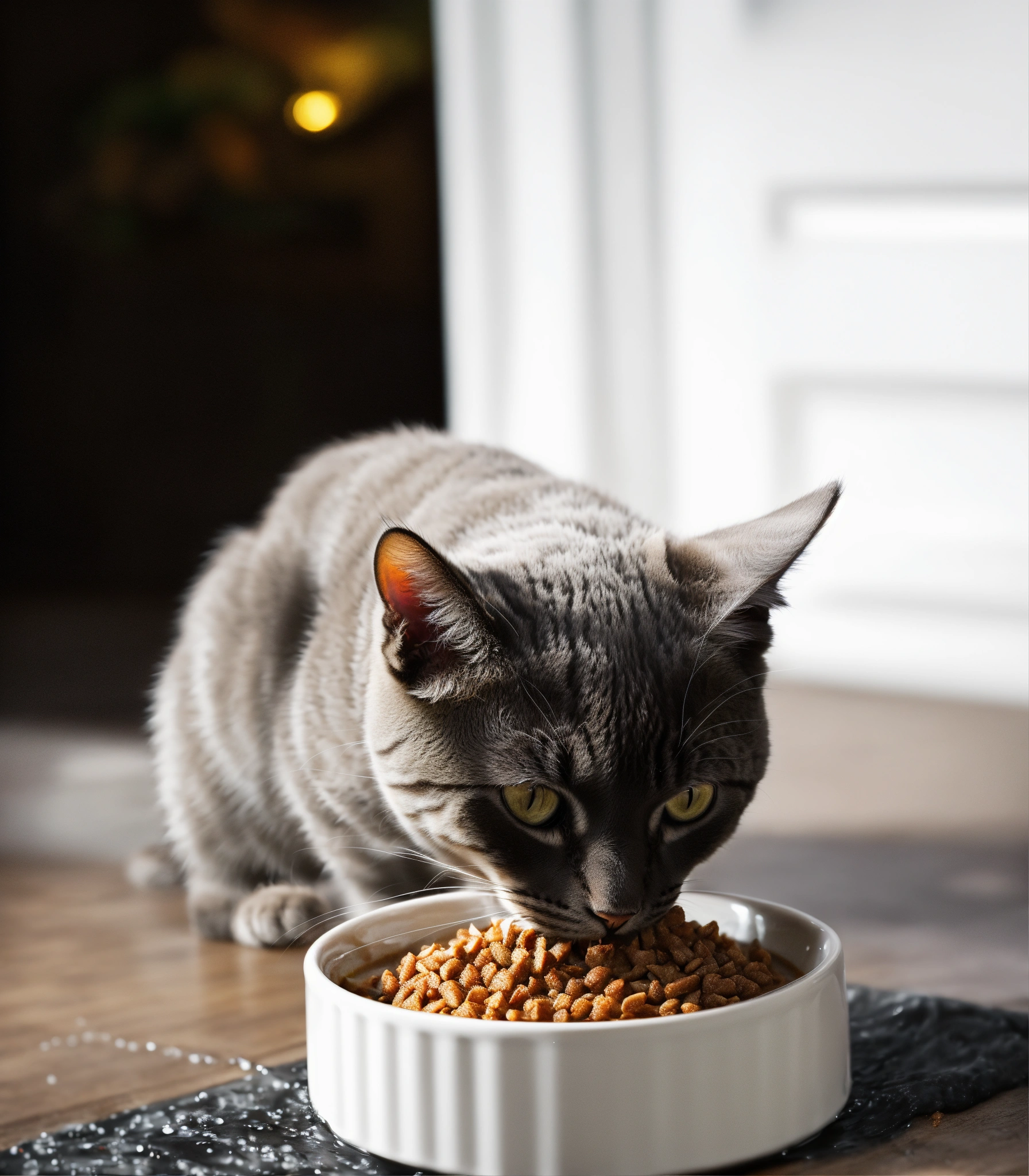 Lexica - Generate a highly realistic image of a cat eating from a bowl ...