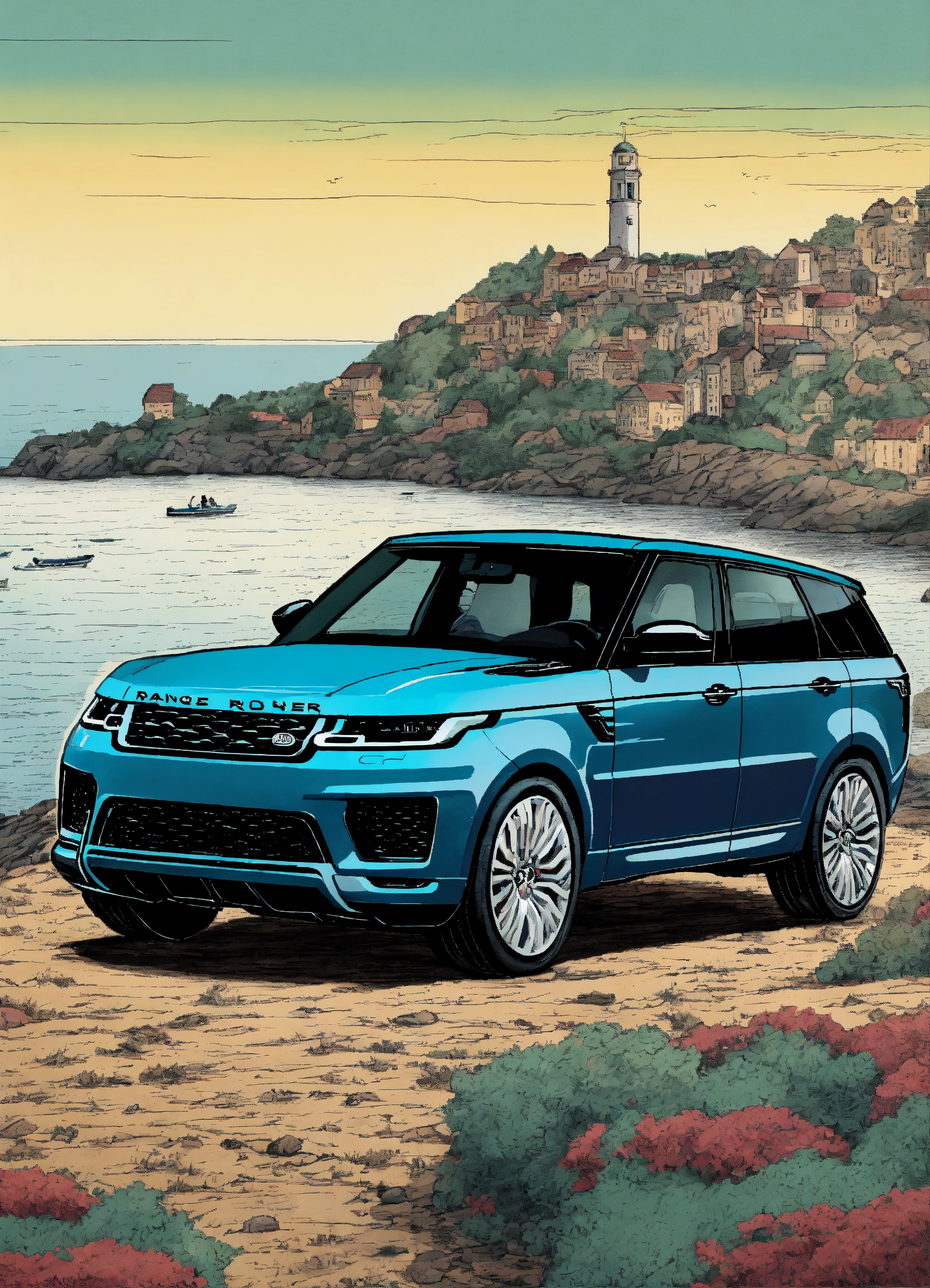Lexica - Detailed pen and ink illustration of Range Rover Sport 2022 ...