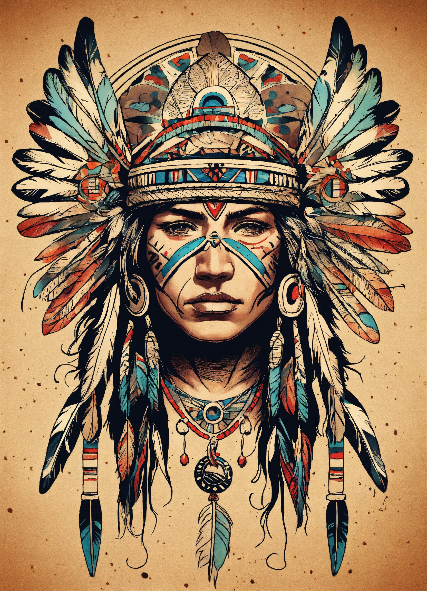 Lexica - Native american, linework style, tattoo idea, native american ...