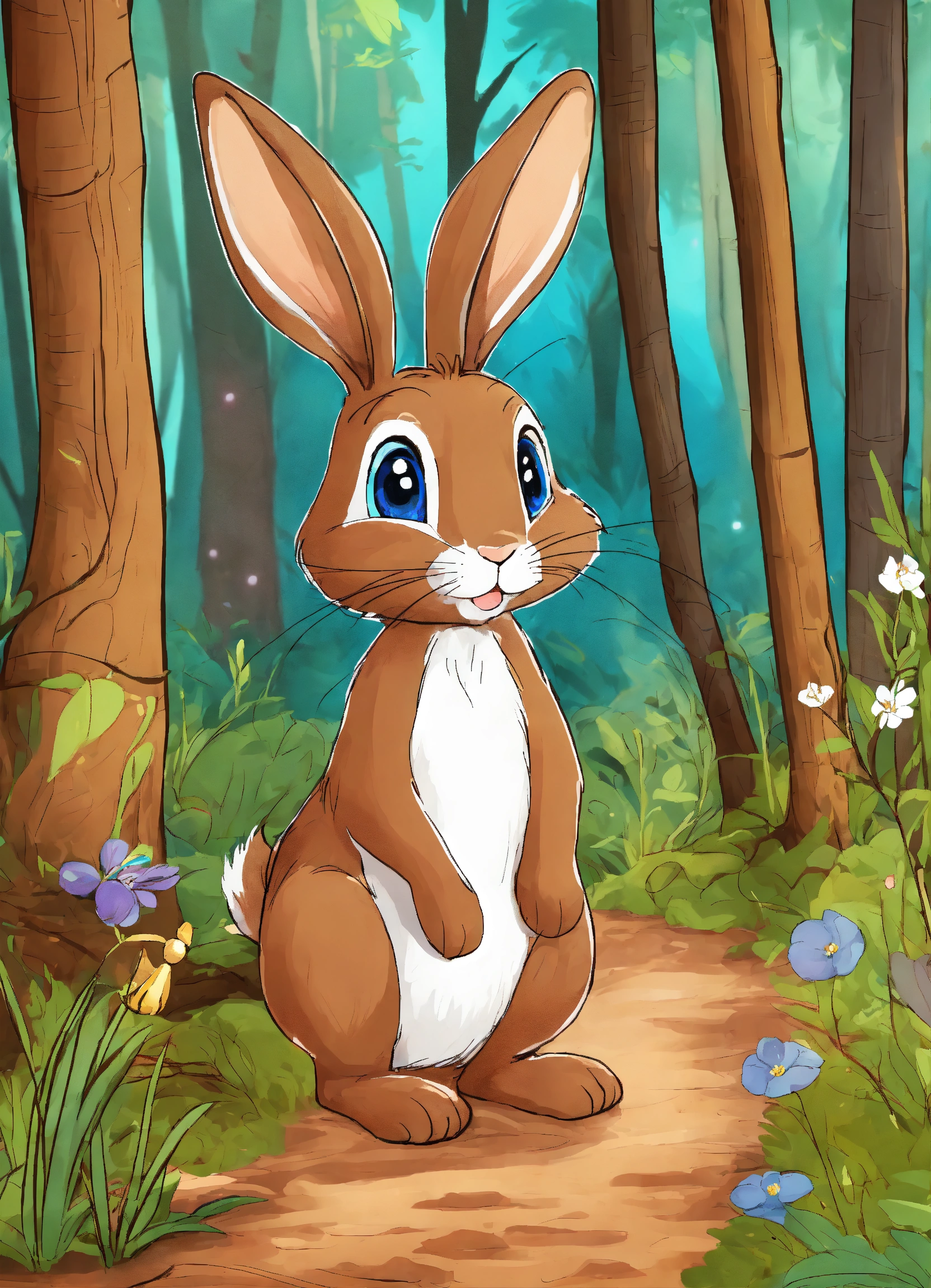 Lexica - A young brown rabbit with whith storyteller and blue eyes ...