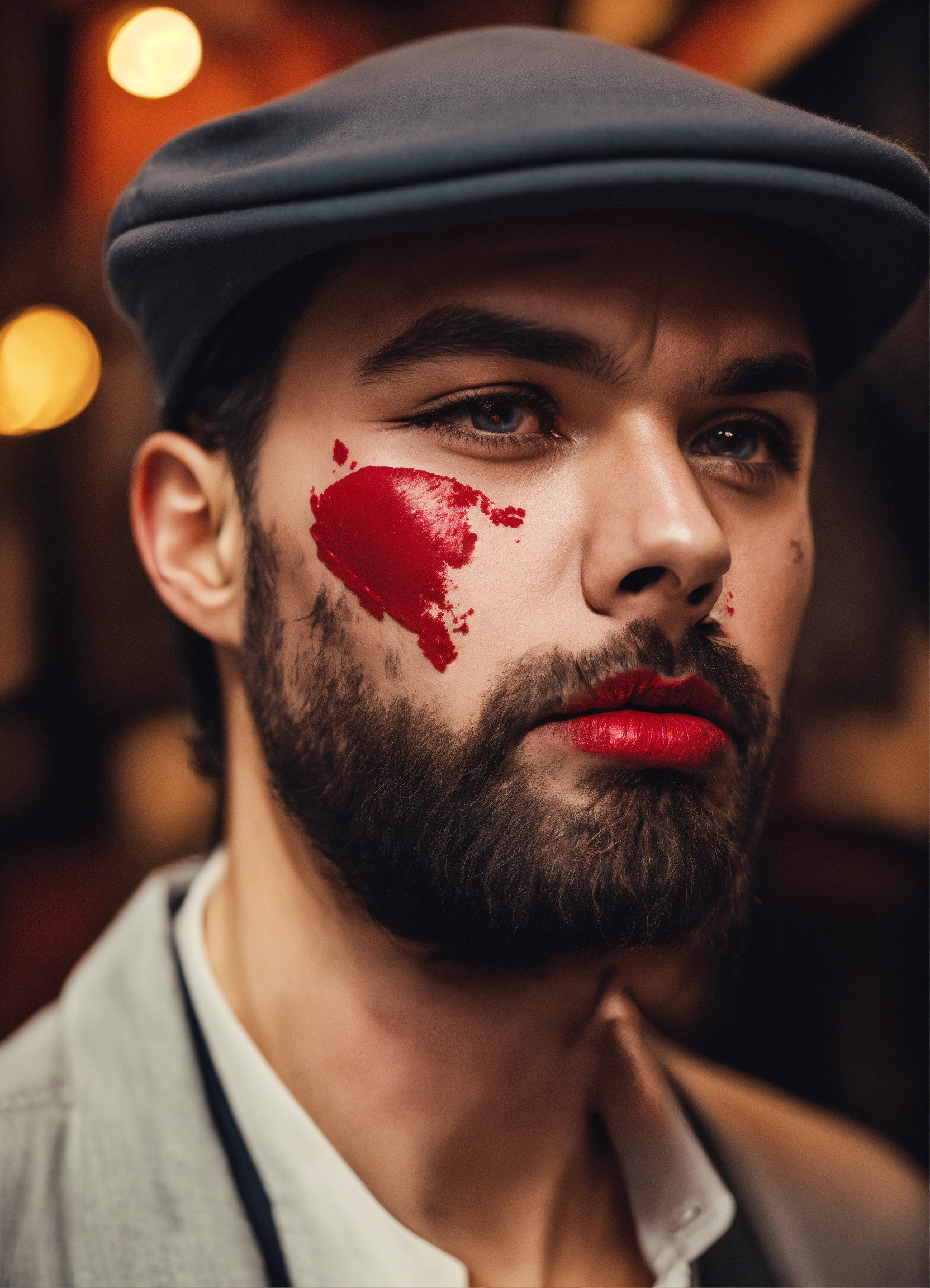 Lexica - A scolded man with lipstick on his face