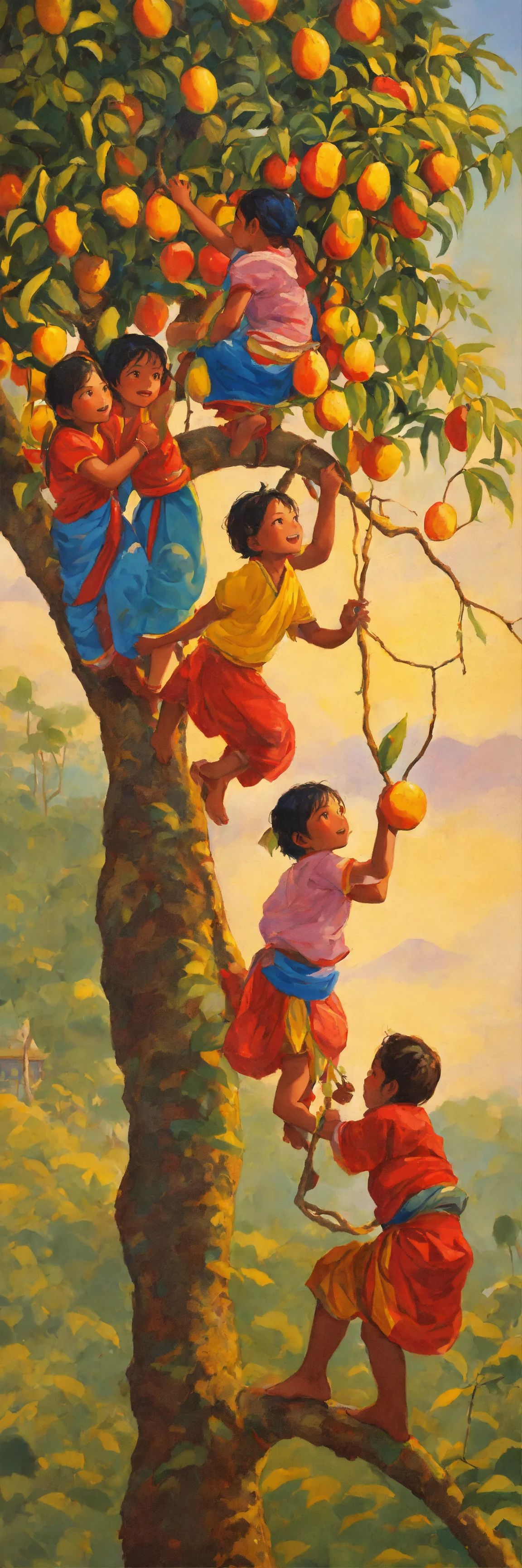 Lexica Nepali kids Stealing fruits from trees