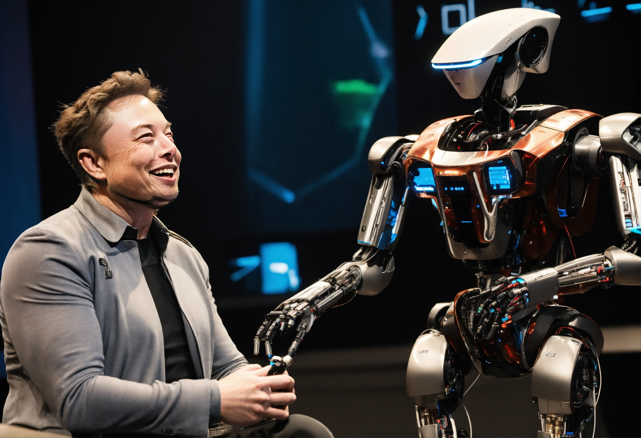 Lexica - Elon musk interacting and laughing with an AI robot