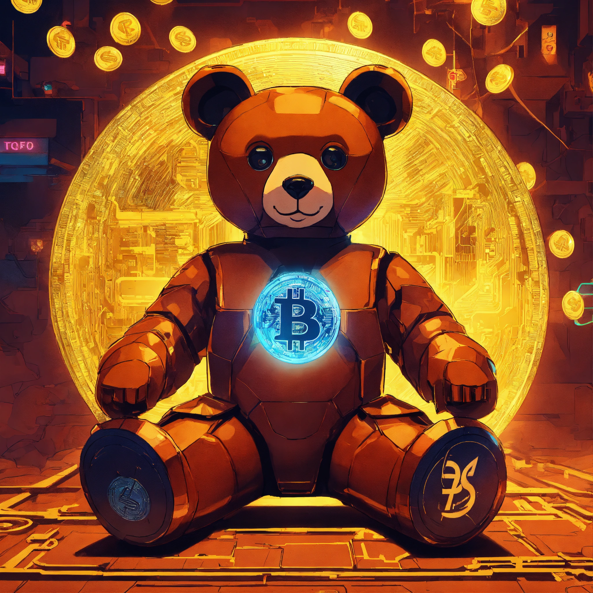 Lexica - Cyberpunk advertising poster of teddy bear , surrounded by ...