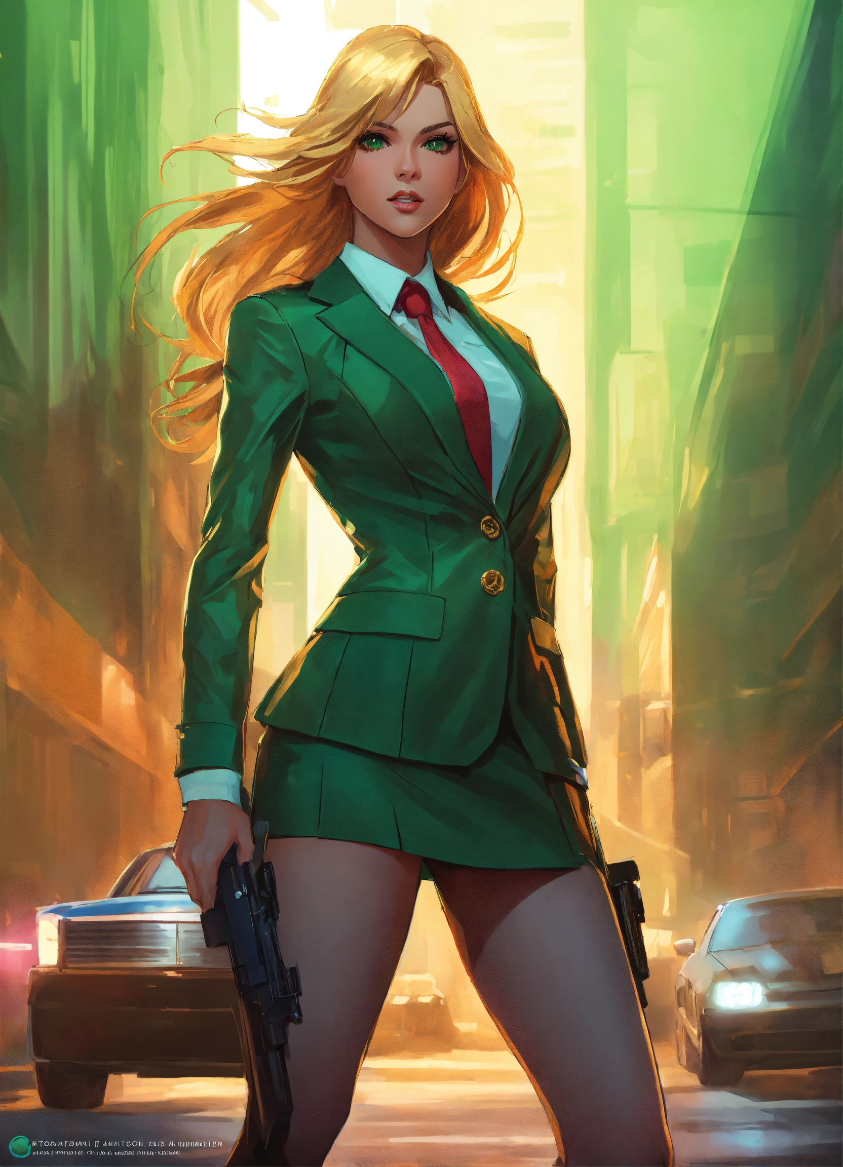 Lexica - Illustration of female fbi agent, green eyes, golden hair ...