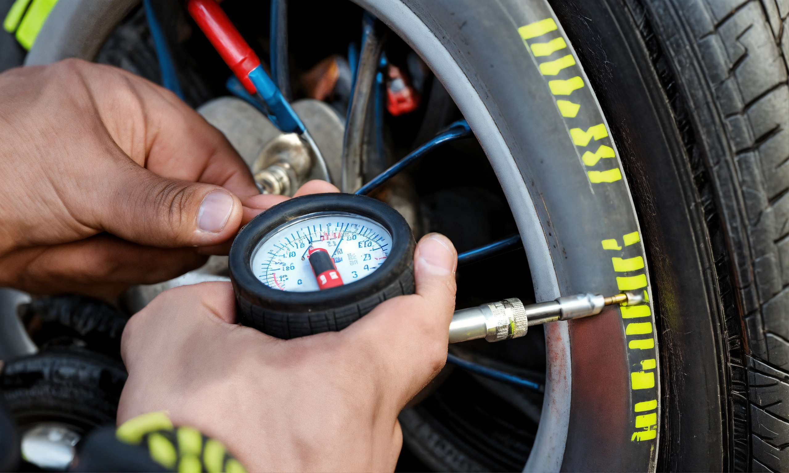 Lexica - Tyre pressure check with a tire pressure gauge.