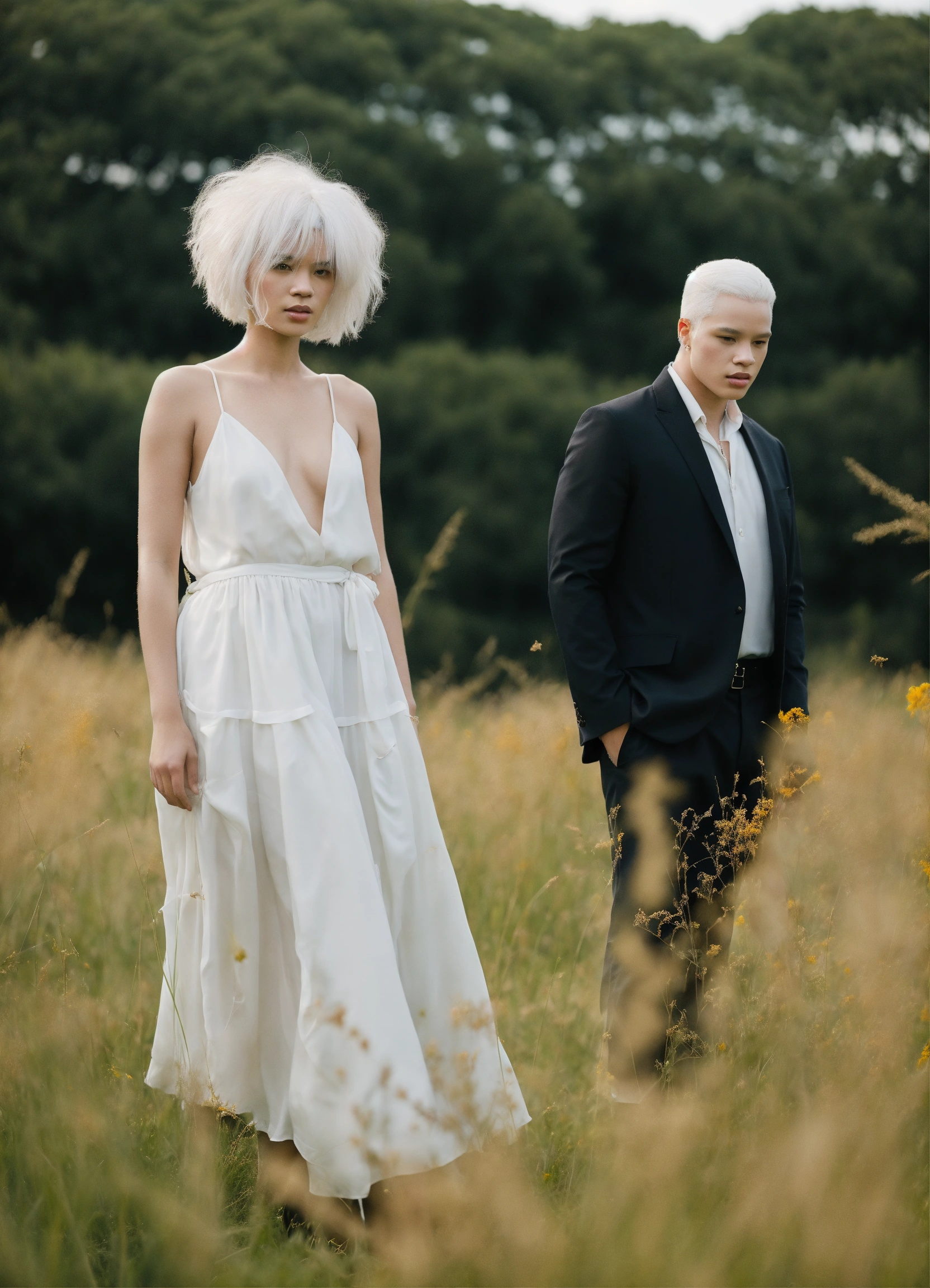 Lexica Fair Black Albino Plump Women And Men White Hair Dressed In Thin Haute Couture