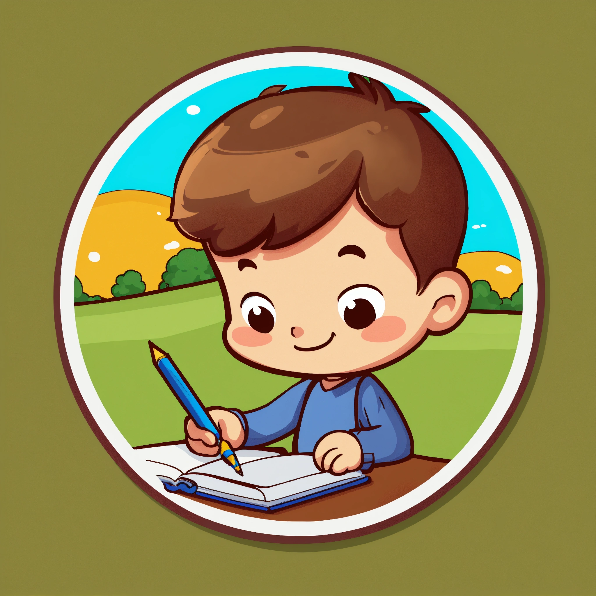 Lexica - Cartoon boy studying, round sticker icon