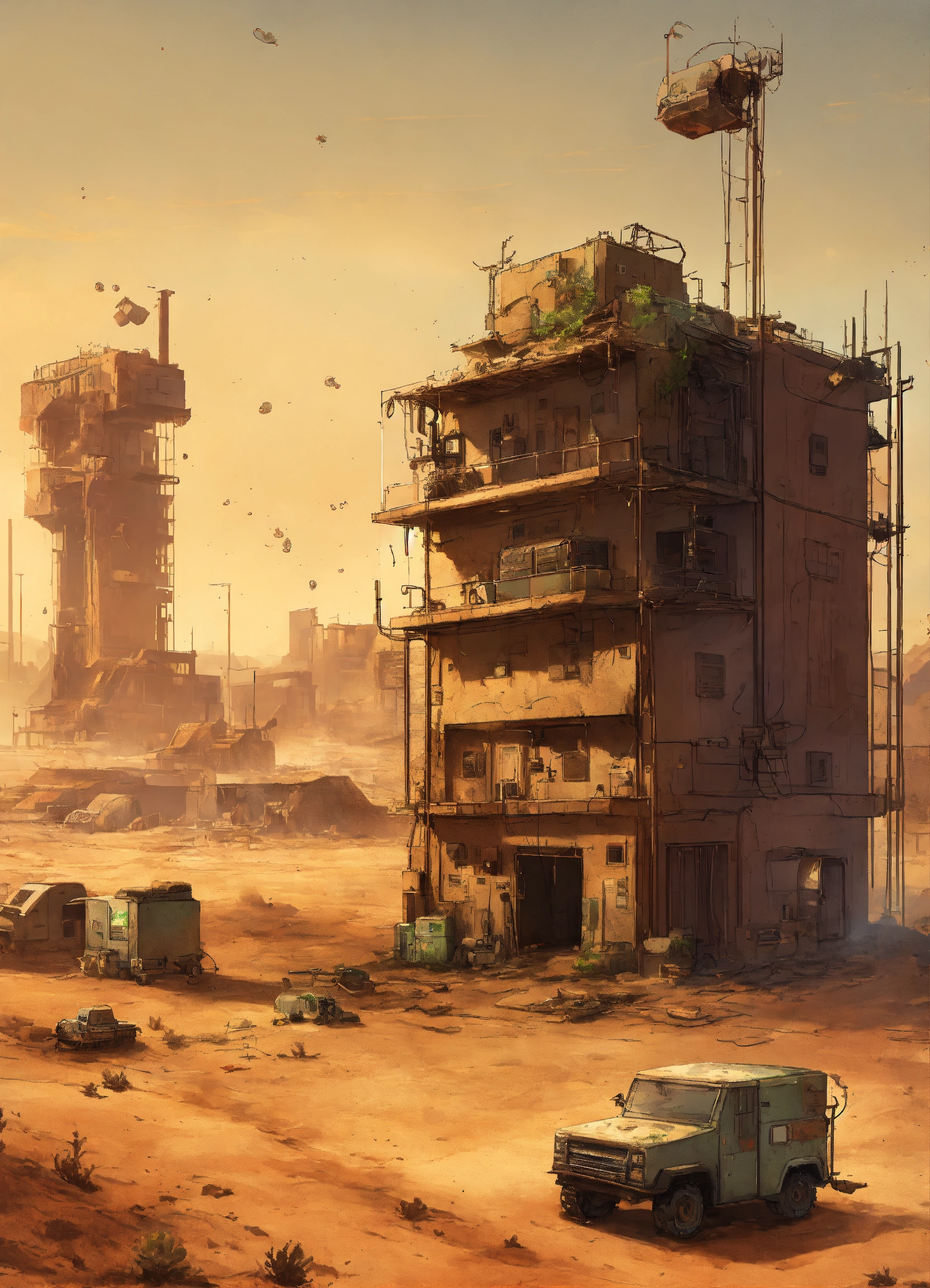 Lexica - Splash screen of a desert with a building facility under ...