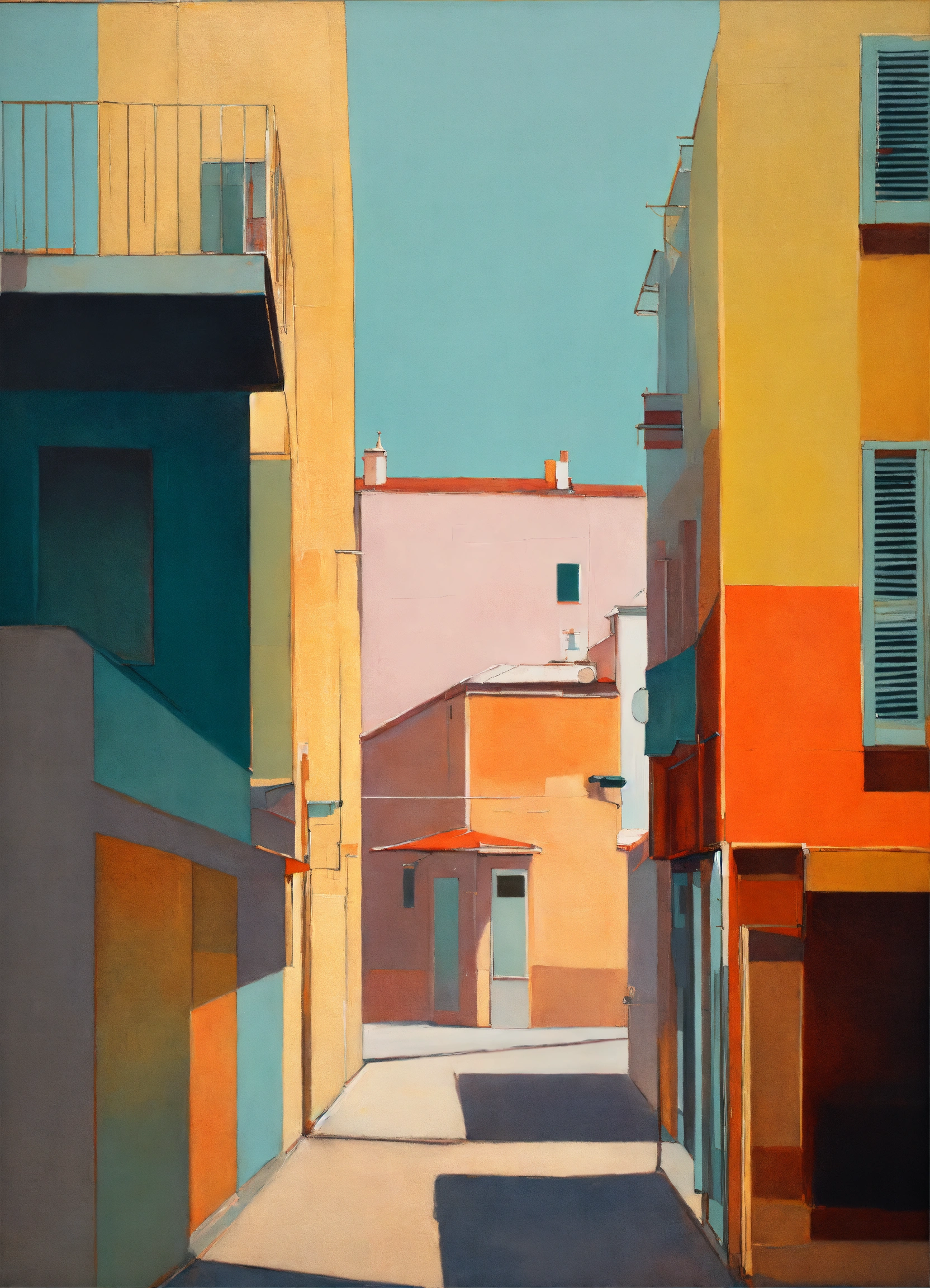 Lexica - Abstract and minimalist oil painting of urban landscapes in ...