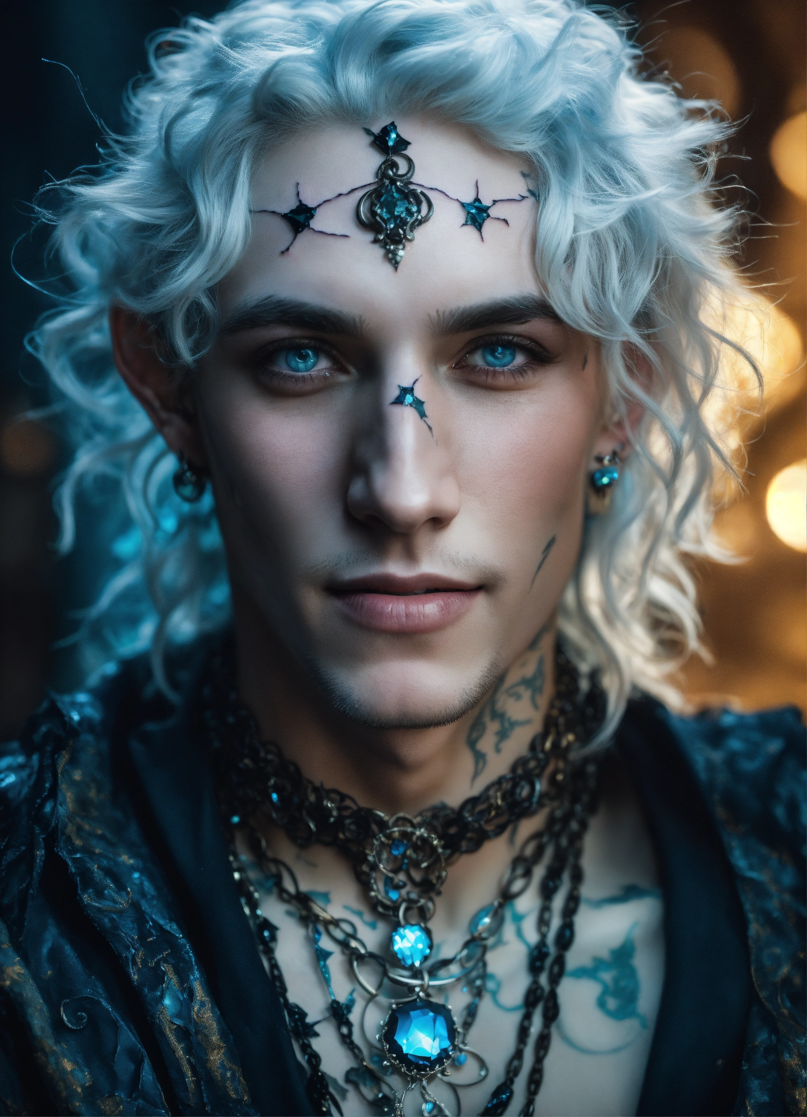 Lexica - Fantasy portrait of a tatooed sickly pale-skinned male elf ...