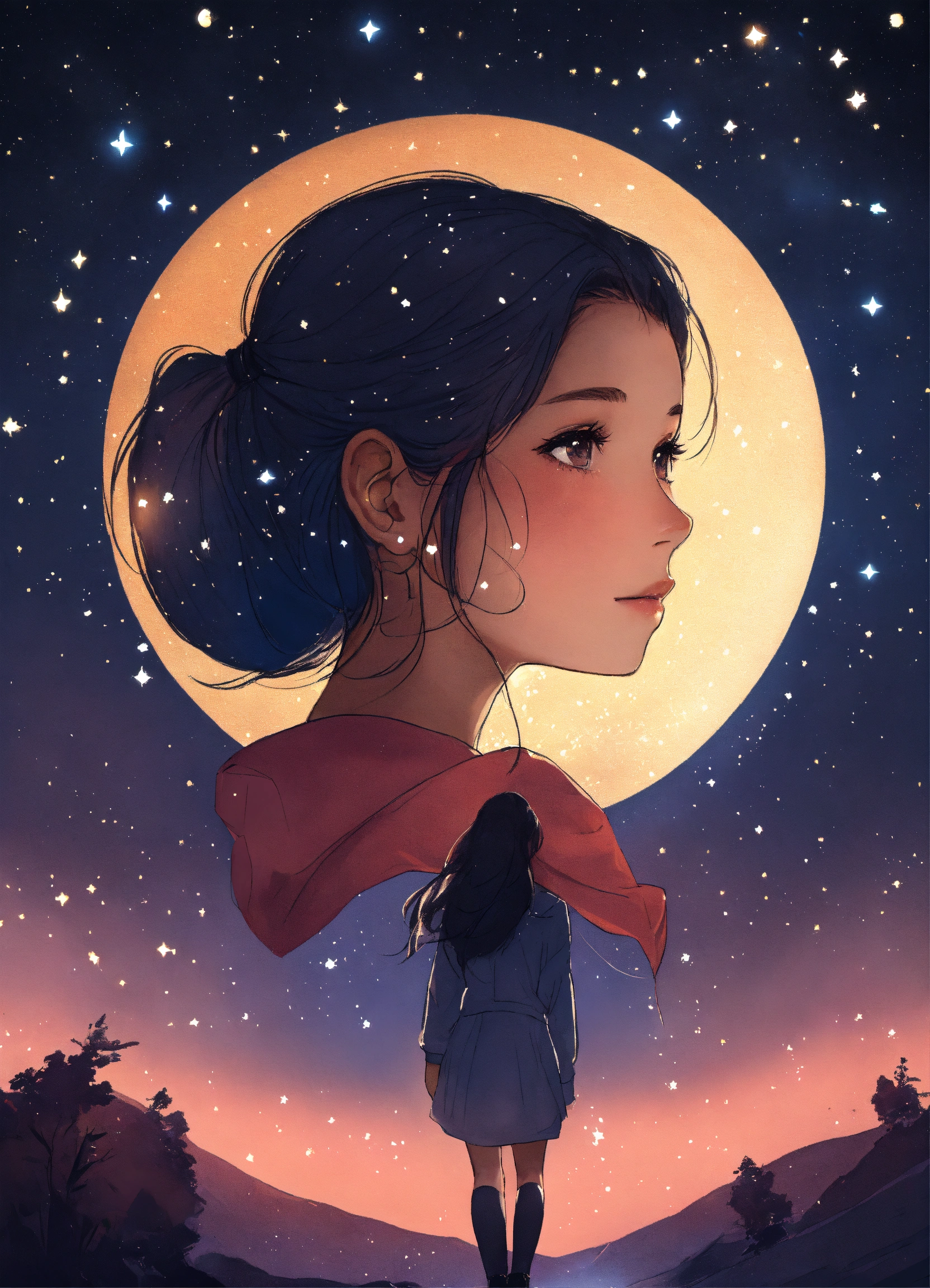 Lexica - Girl looking at the stars, logo,