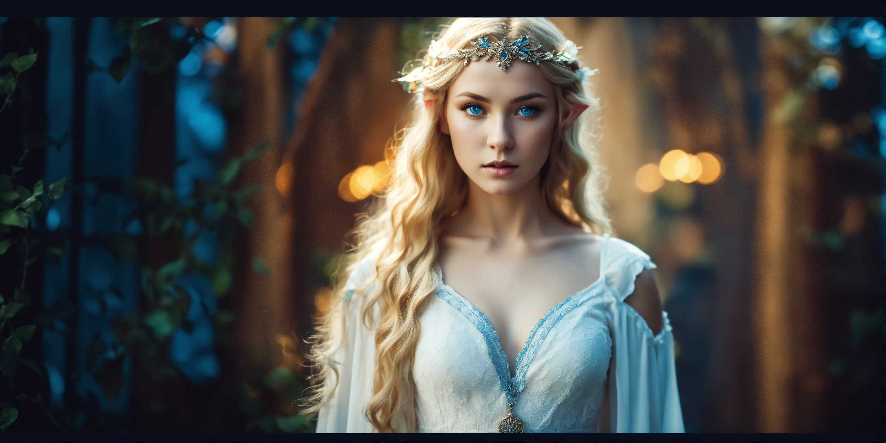 Lexica - Beautiful elf woman with blond hair and blue eyes wearing ...