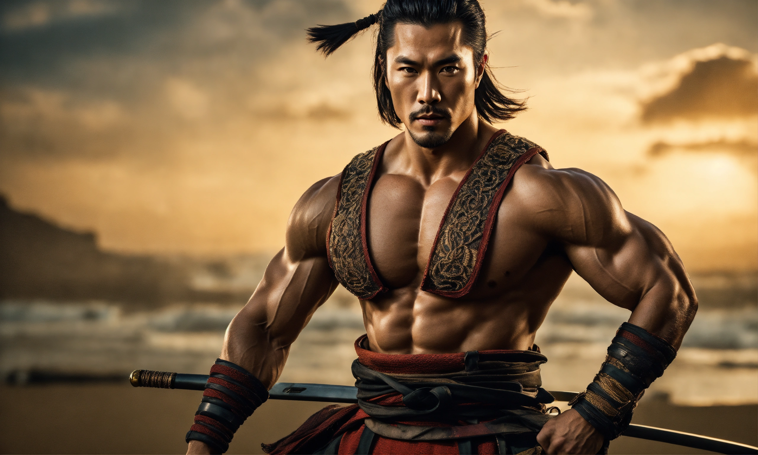 Lexica - Text portrait of a stunningly handsome Asian samurai with ...