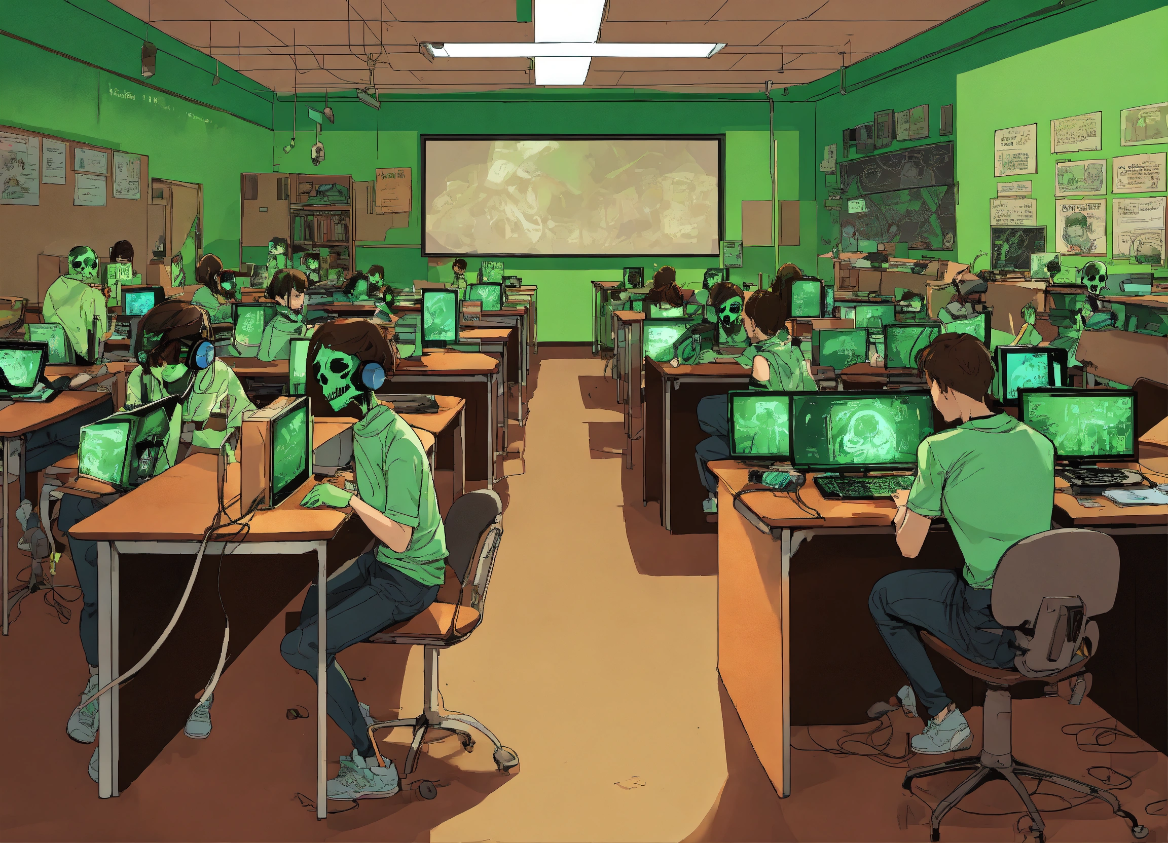 Lexica - Generate a comic cartoon poster showcasing a classroom turned ...
