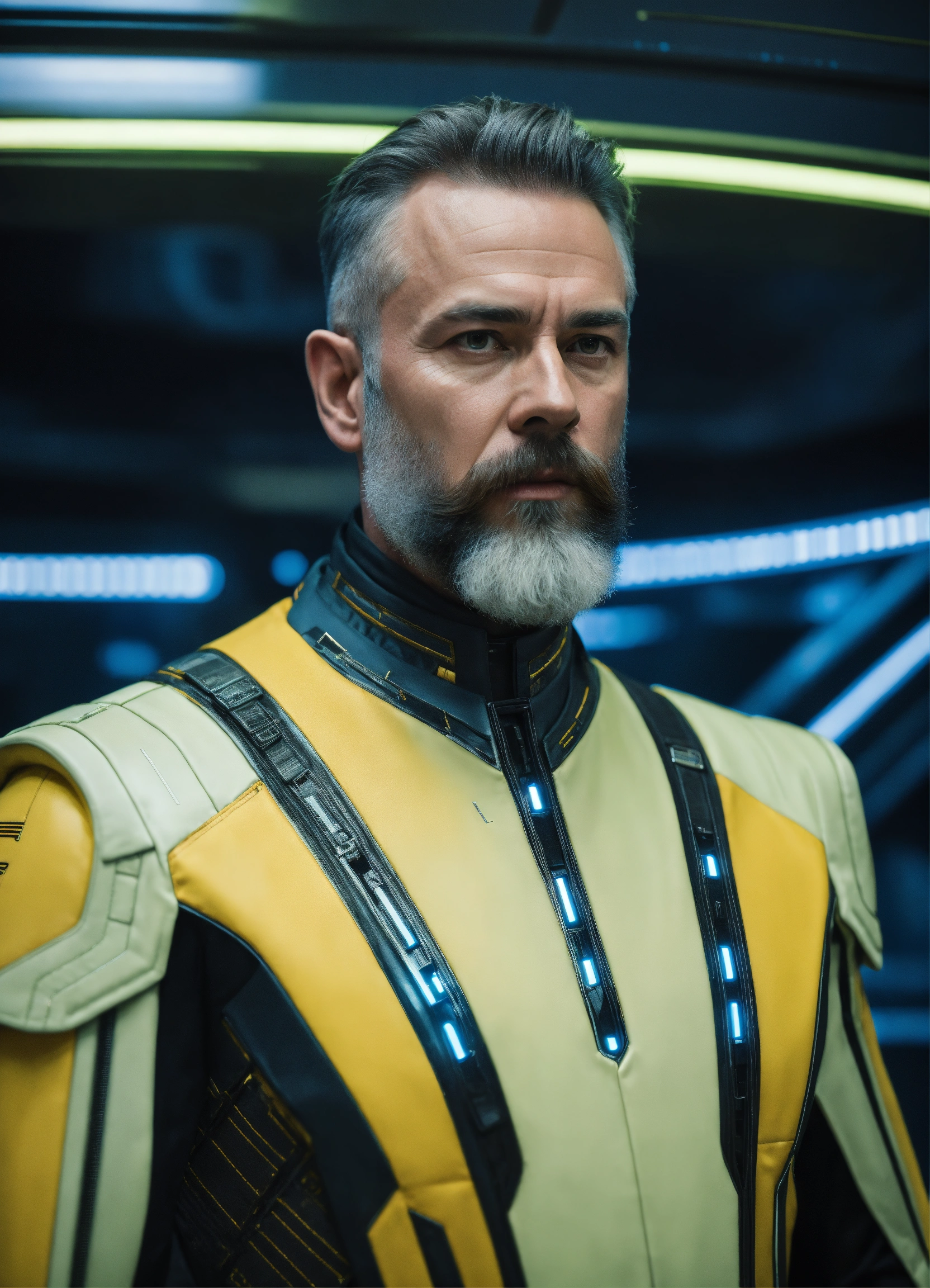 Lexica - 50 year old masculine star commander with trim beard is ...