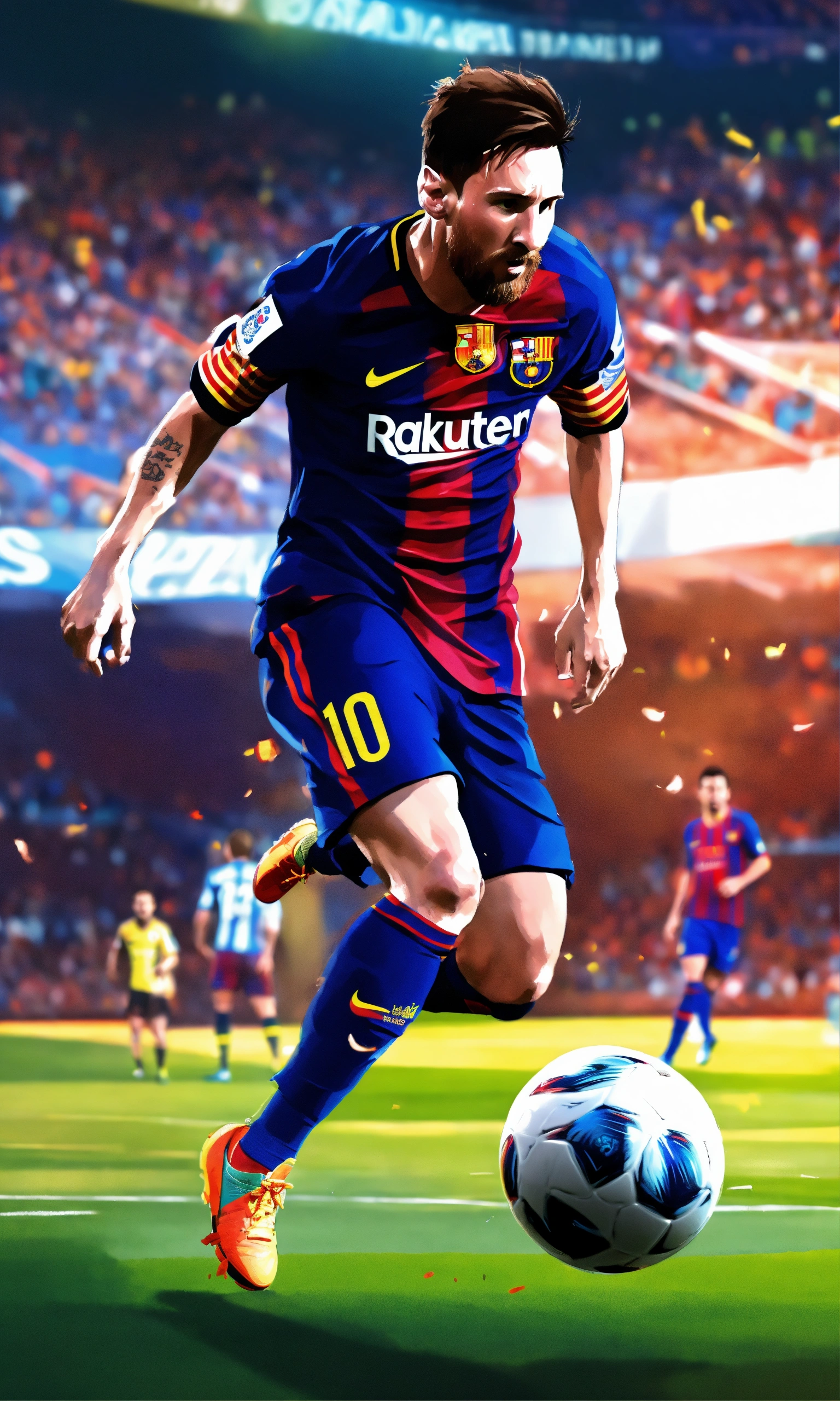 Lexica - Lionel messi kicks the ball into a packed stadium, digital ...