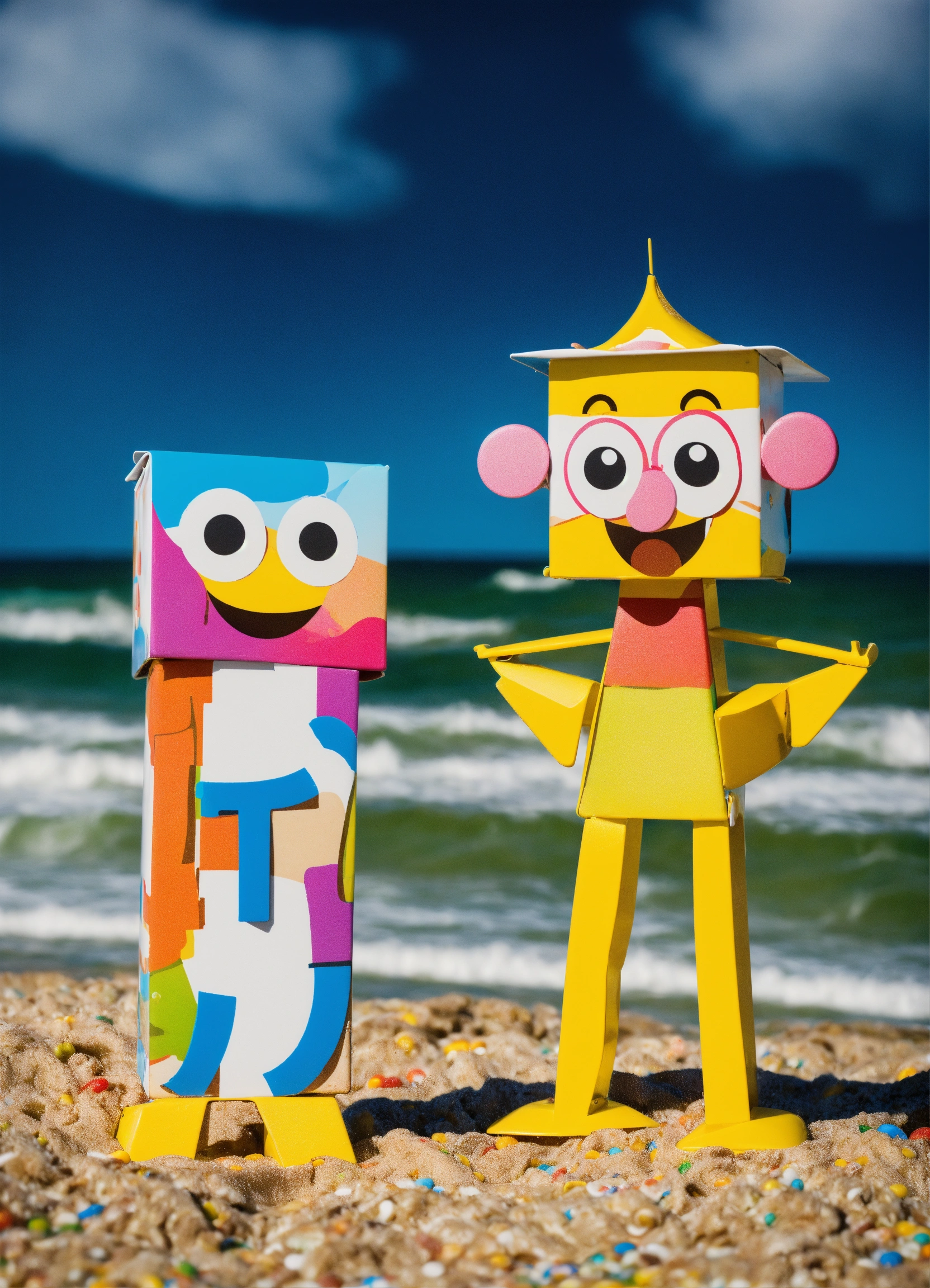 Lexica - Cereal box characters on a beach, white water