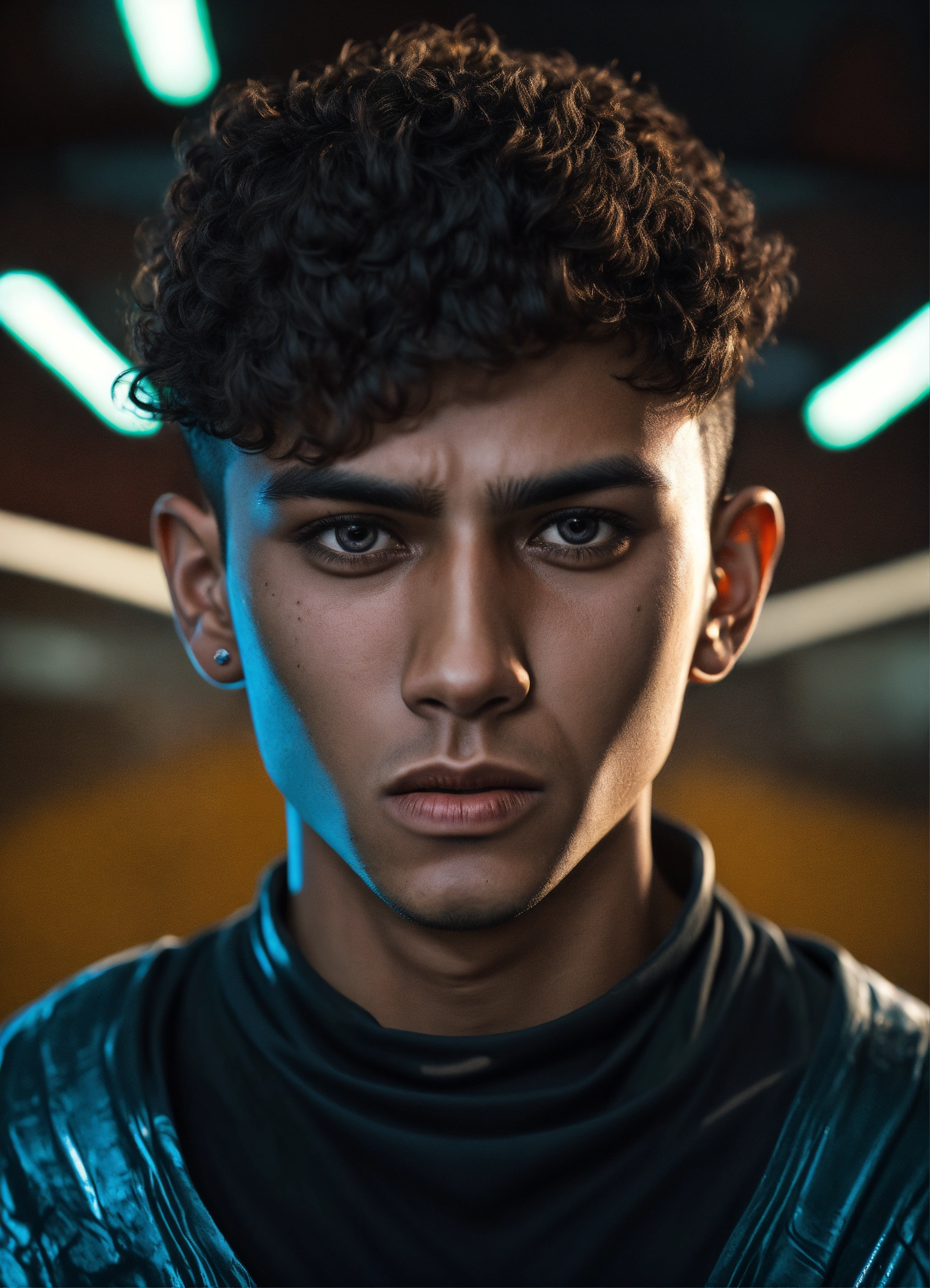 Lexica - A realistic photograph of an ugly Moroccan 20-year-old boy, with a  serious expression, with very short hair, tanned skin, scary face, deep e...