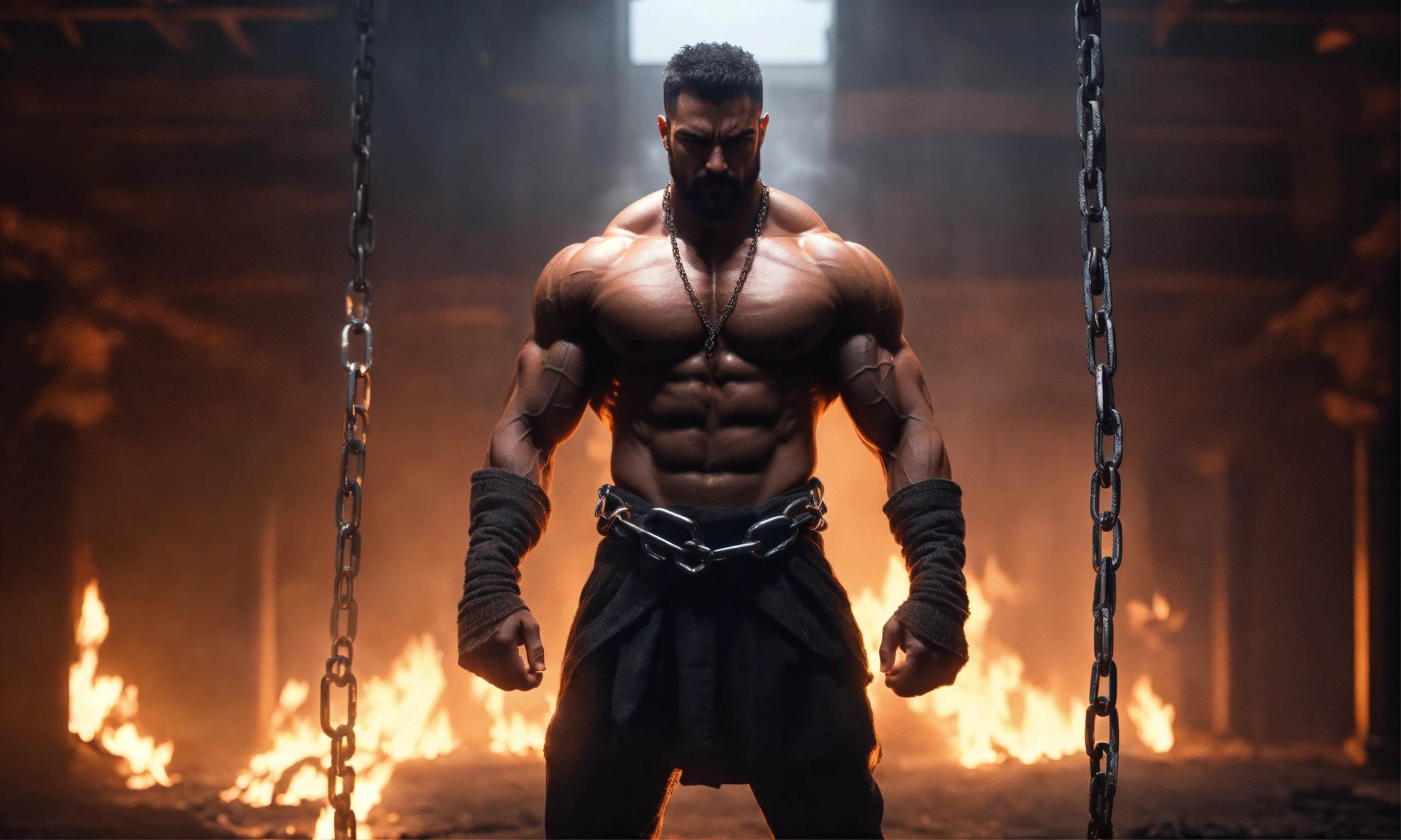 Lexica - Stoic, strong, muscles, chained, intense, full body, realistic ...