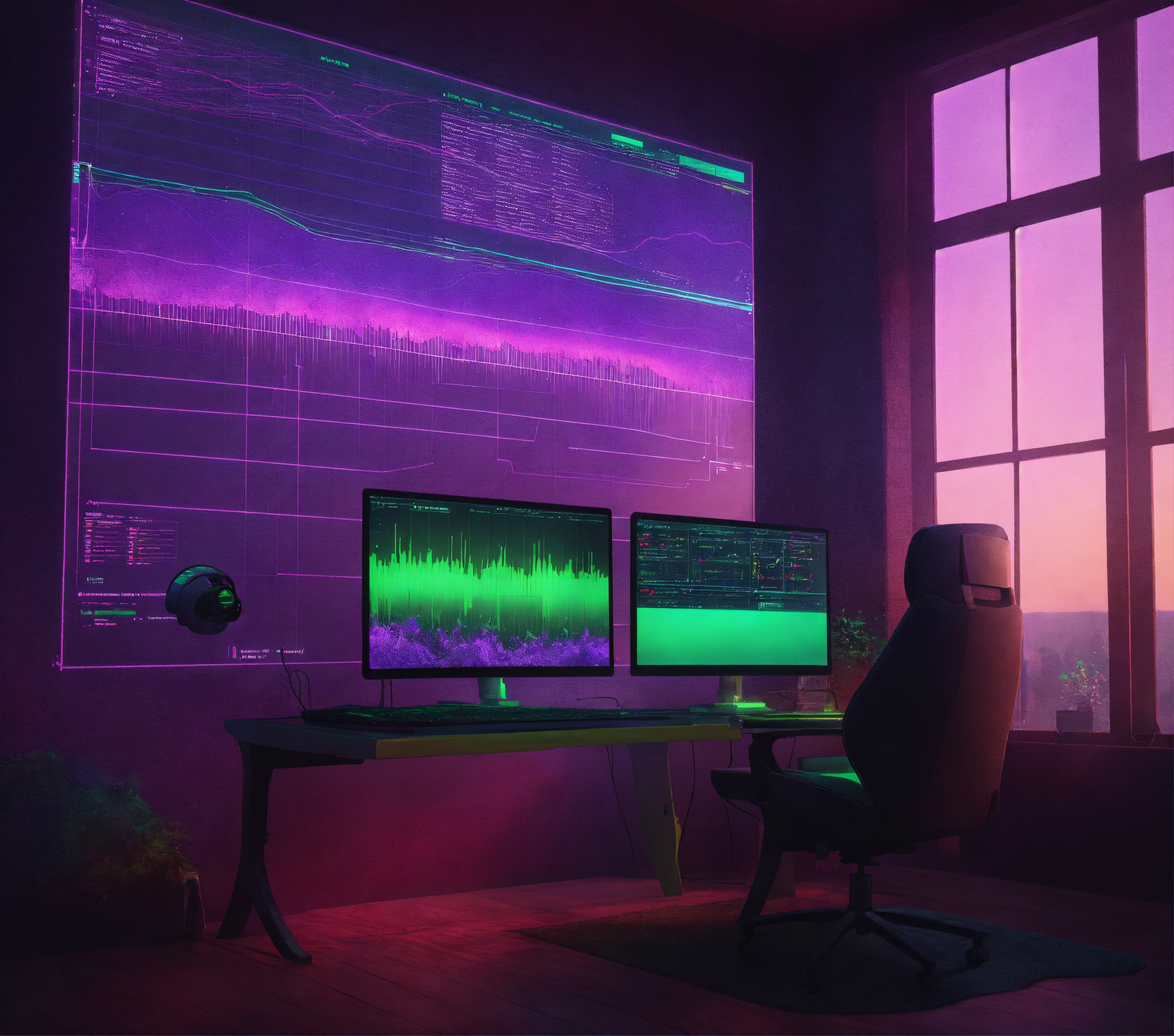 Lexica - Back view of a futuristic chart on a computer, RSi trading ...