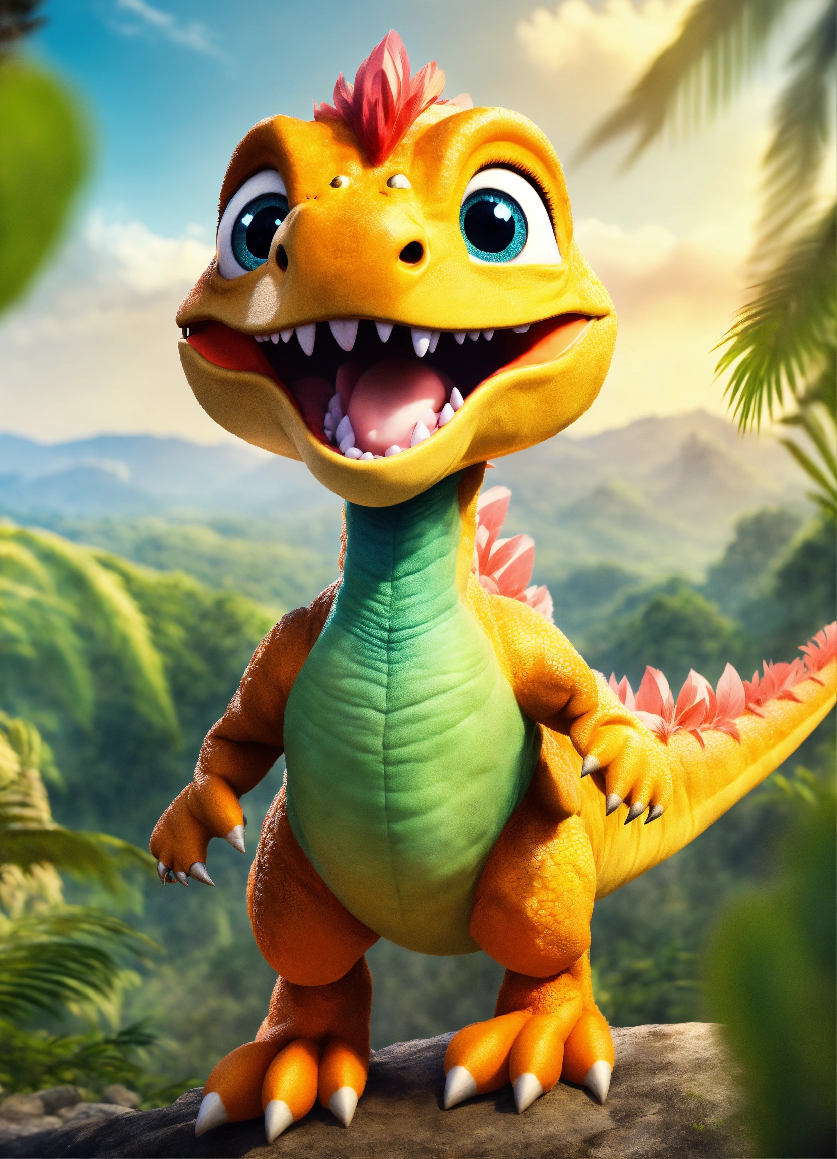Lexica - An adorable and fluffy baby t-res dinosaur with big color eyes ...