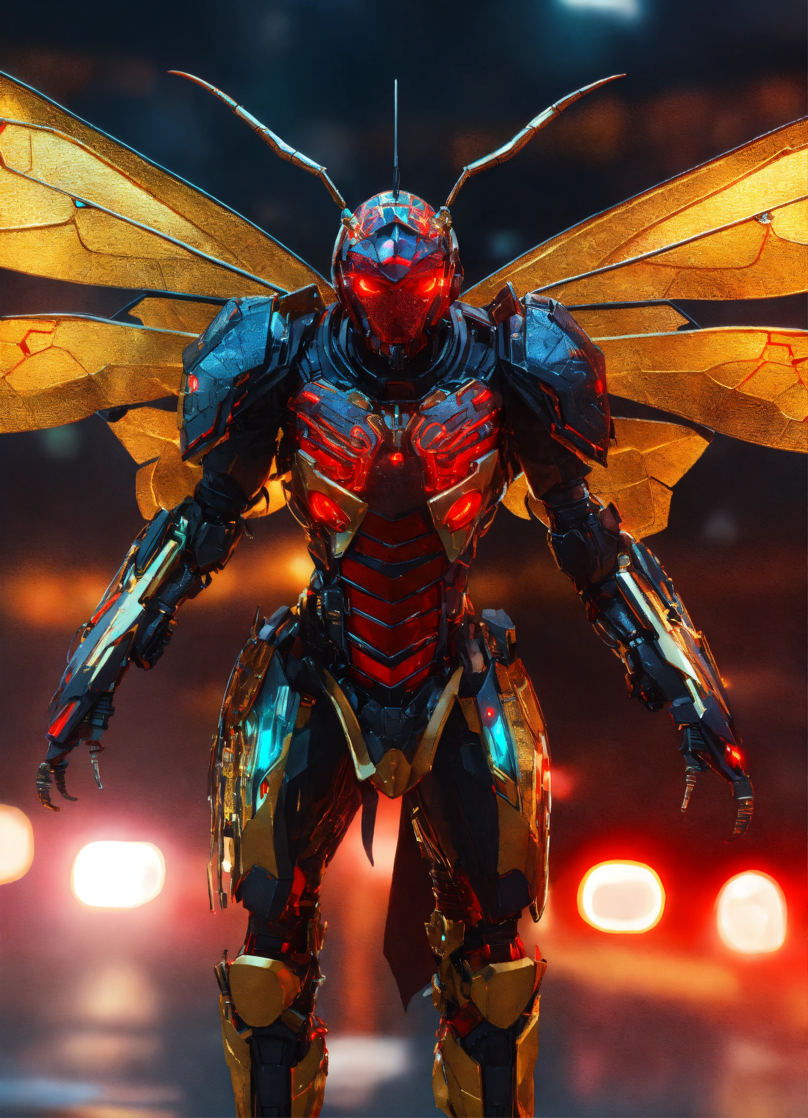 Lexica - Close up of black cockroach faced humanoid with red glowing ...