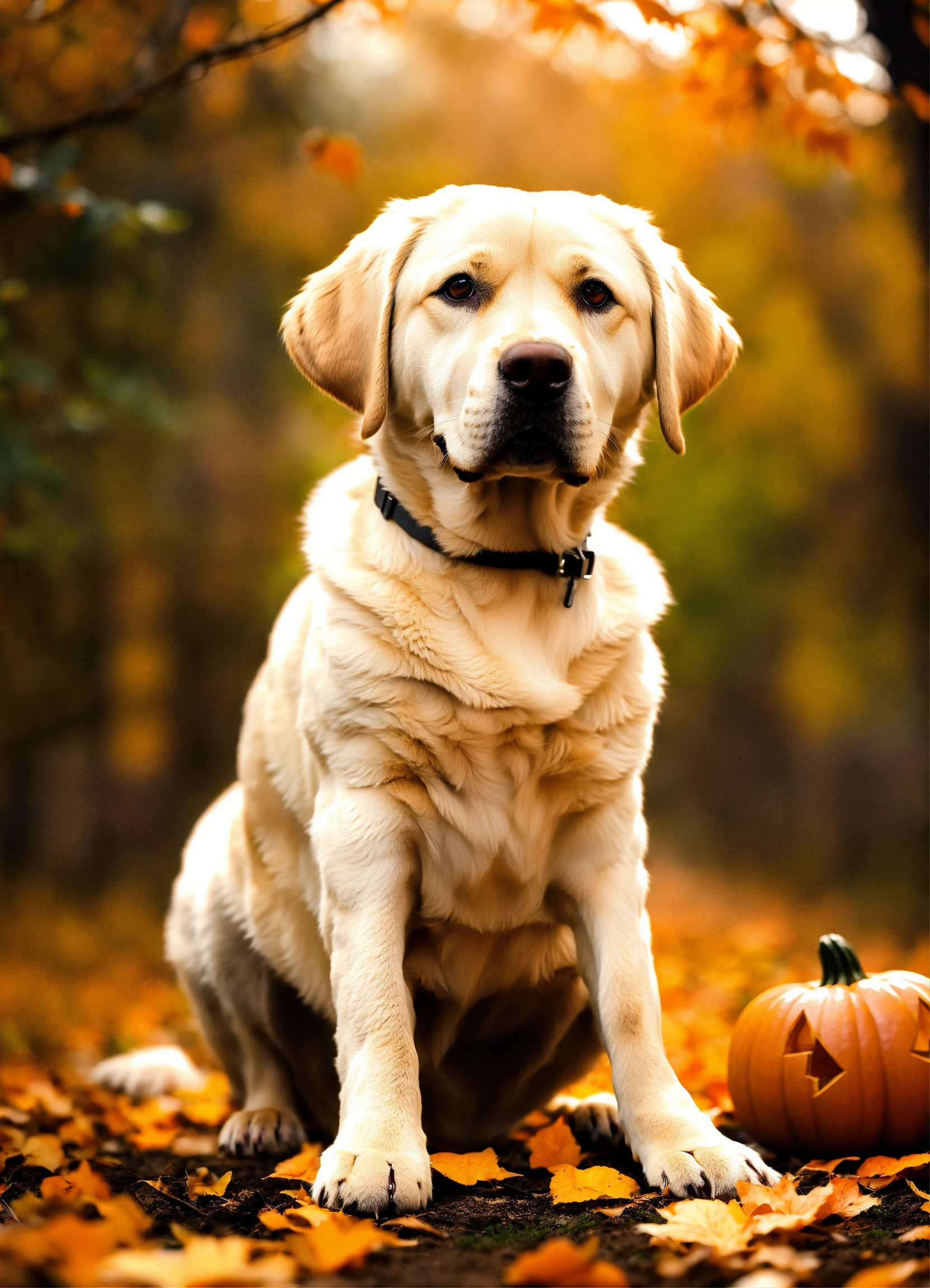 Lexica - I would like a drawing of a beige Labrador with a Halloween theme.