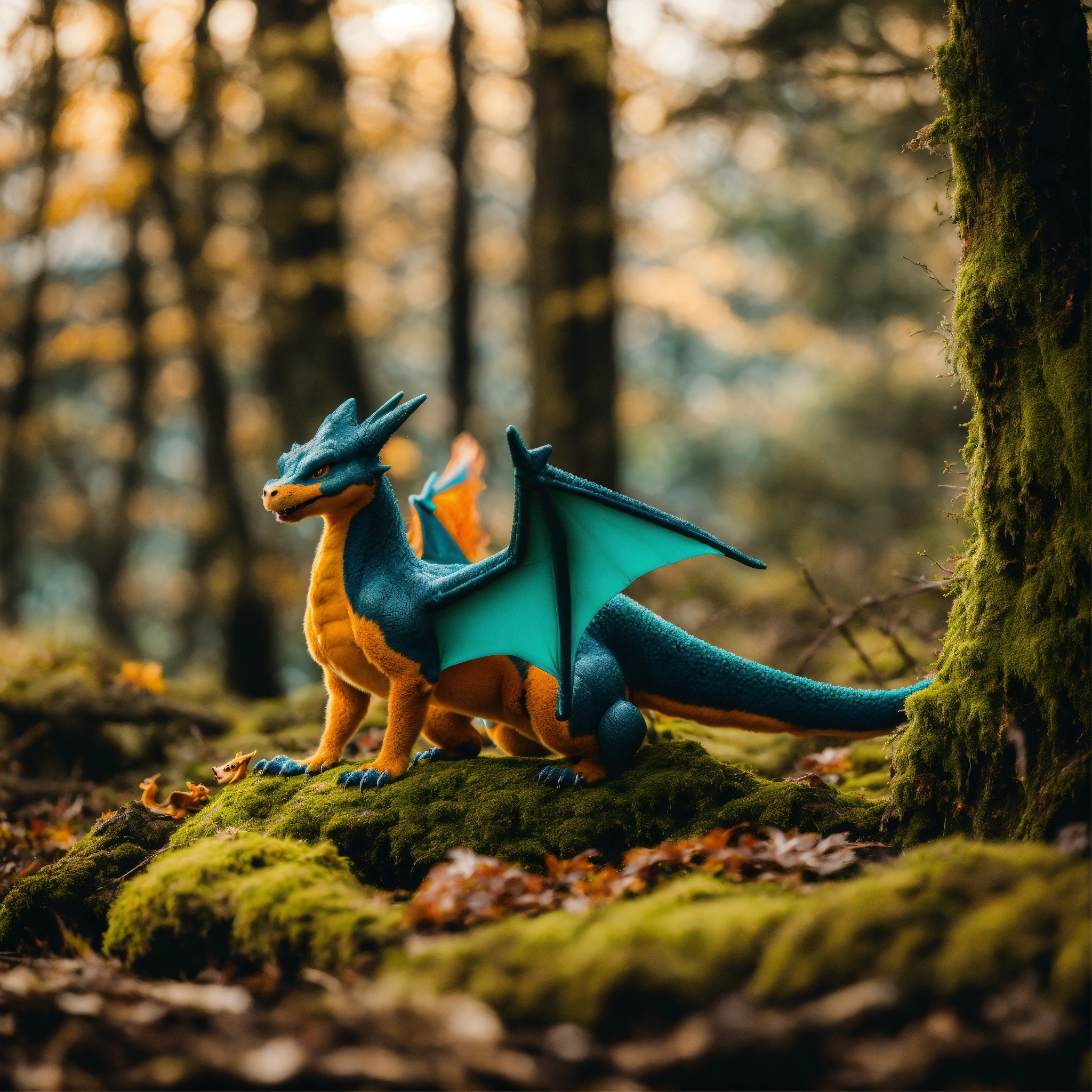 Lexica - A realistic charizard animal among the trees, forest lake ...