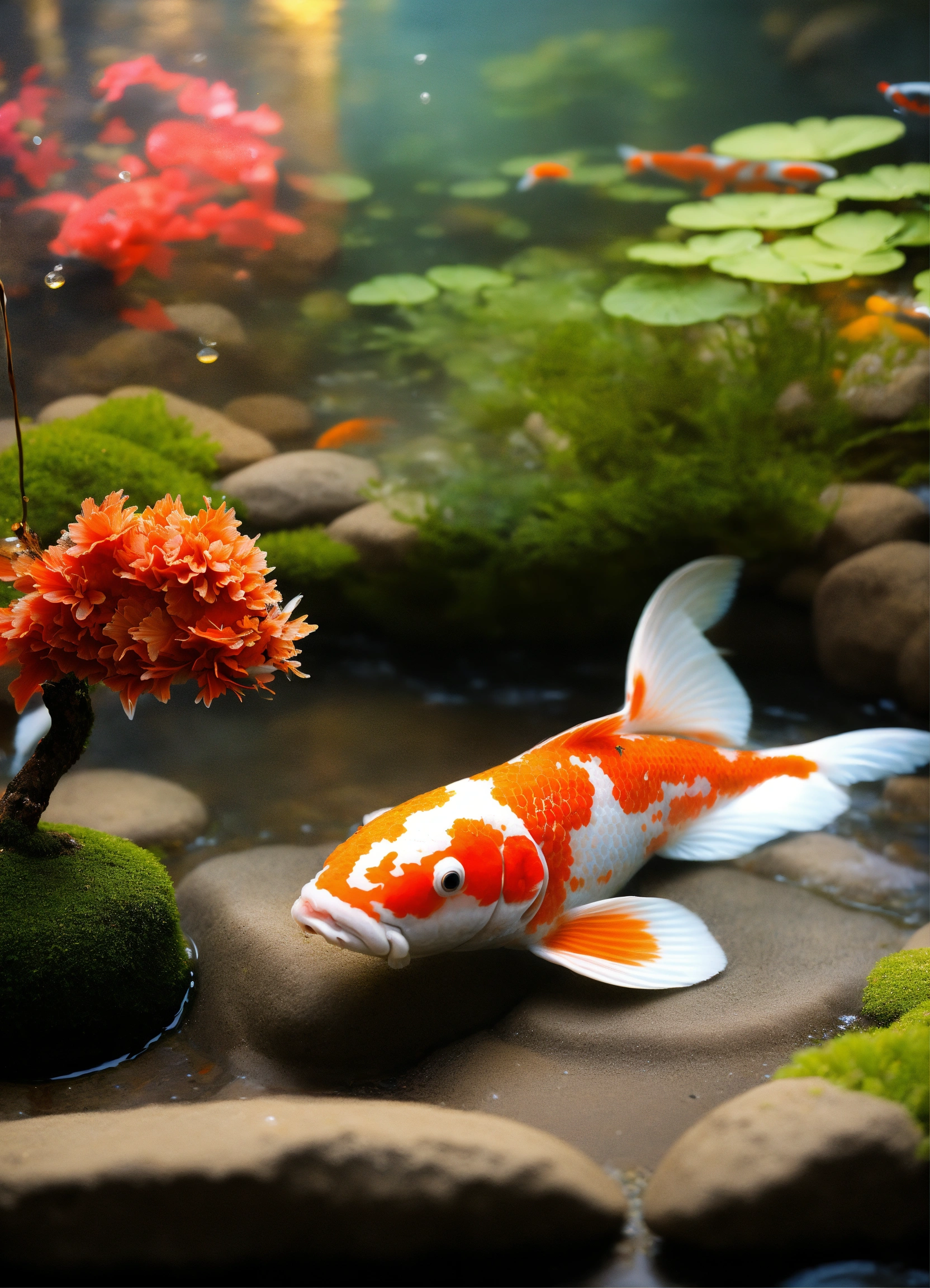 Lexica - Zen garden. koi fish. Rembrandt. picture book