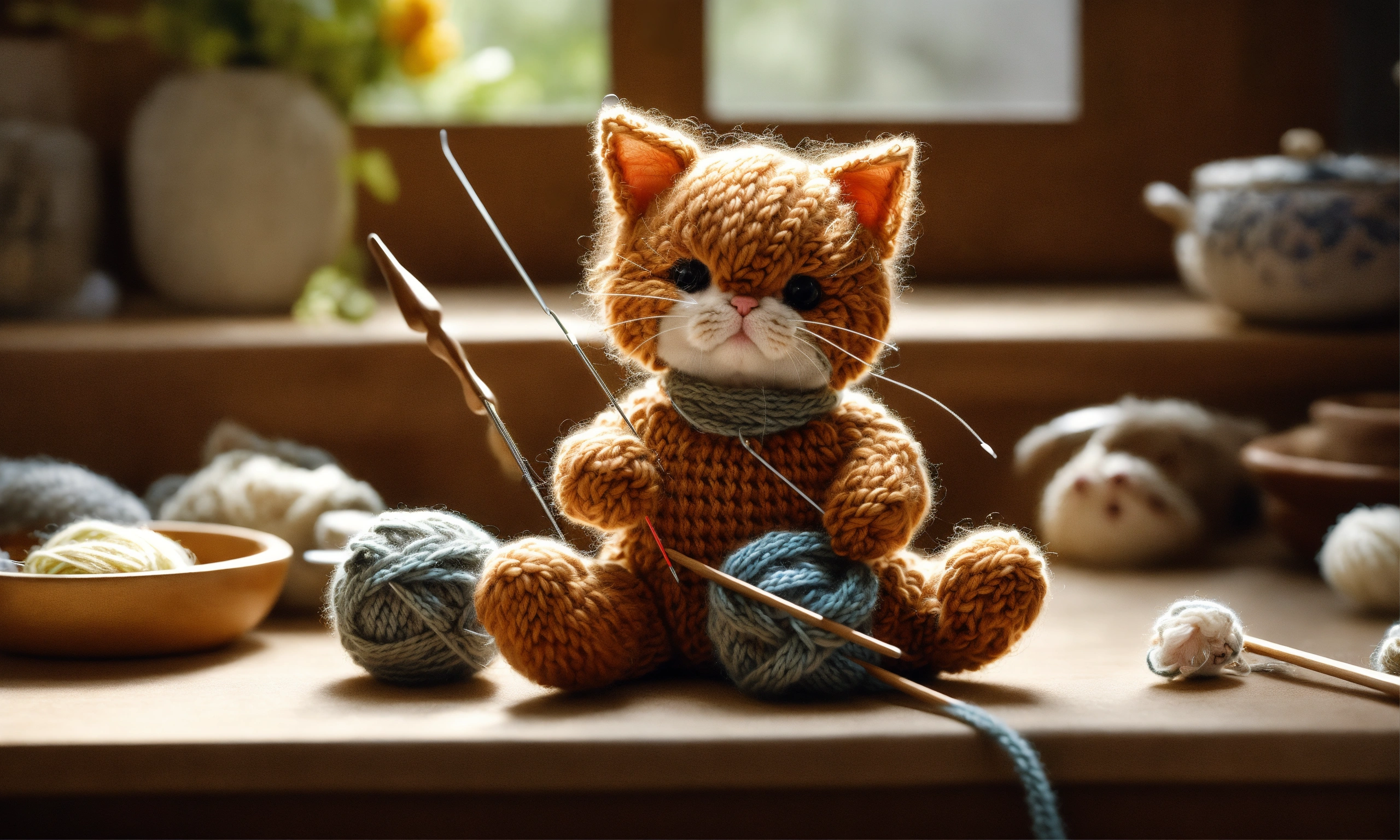 Lexica - A knitted kitten knitting a knitted kitten, craftwork, holding ...
