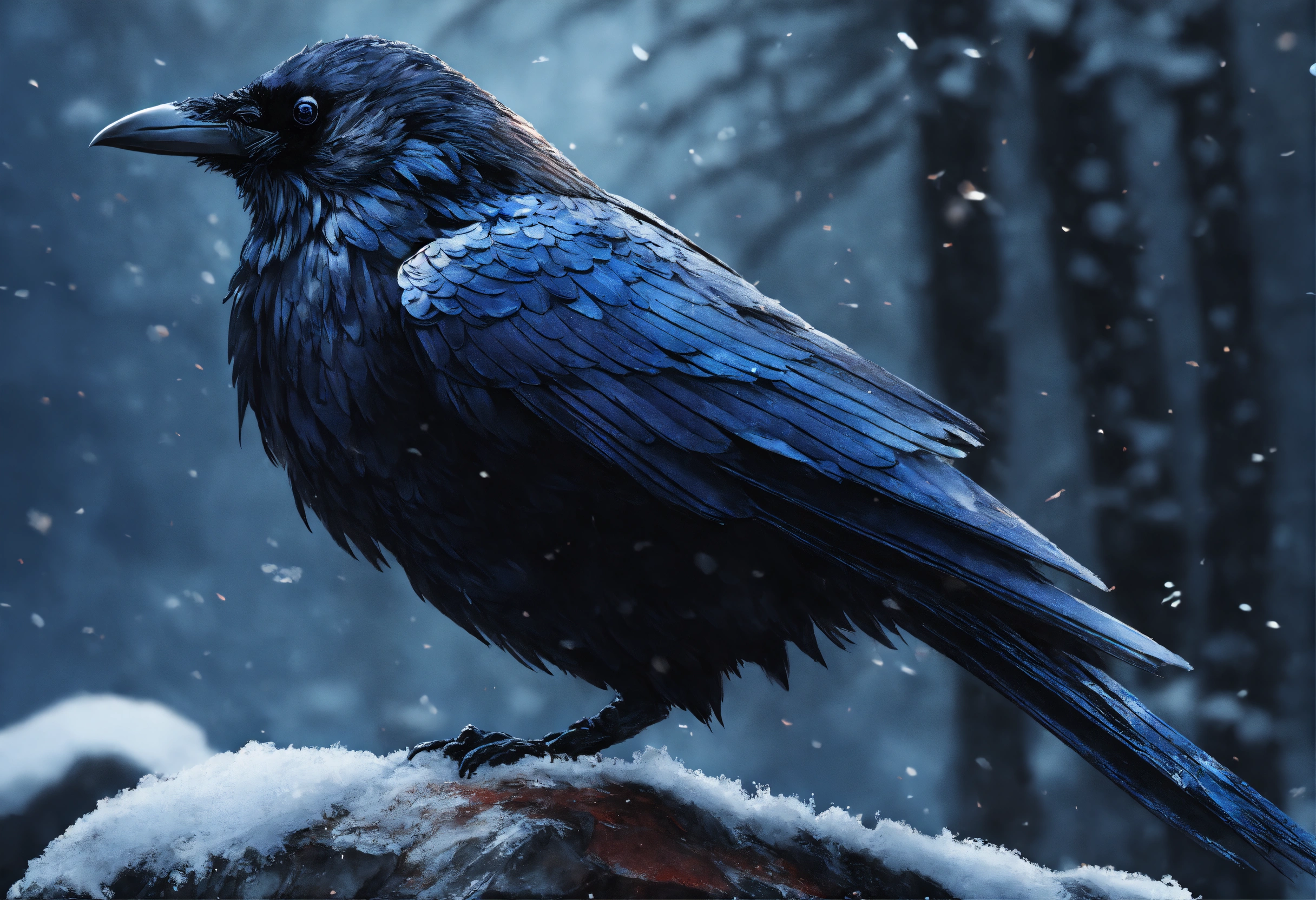 Lexica - Raven samurai with arms. Frozen tundra. Hyper realistic.