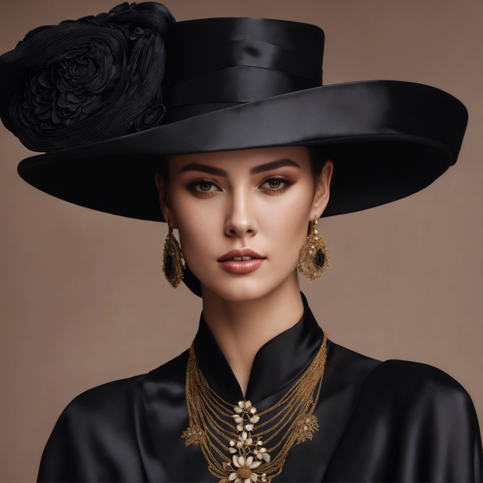 Lexica - A chic fashion model wearing a modest luxurious flowing black ...