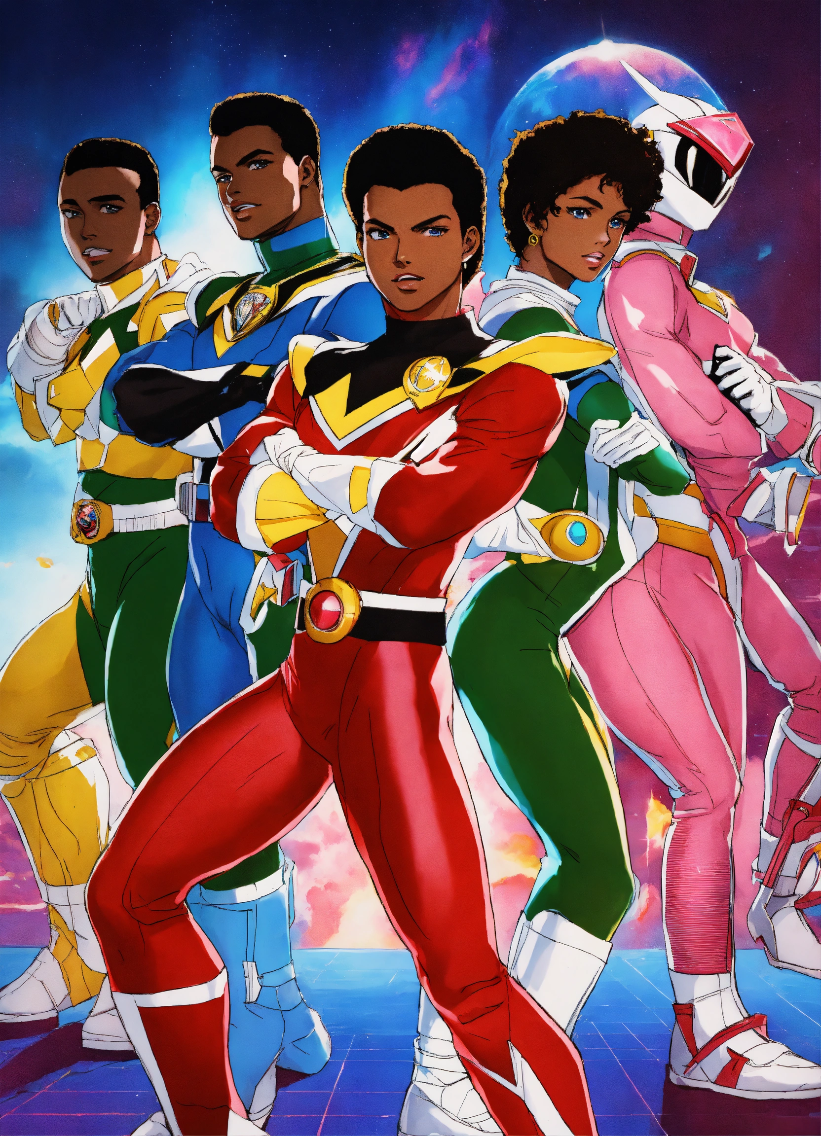Lexica - 80s anime style black characters power rangers