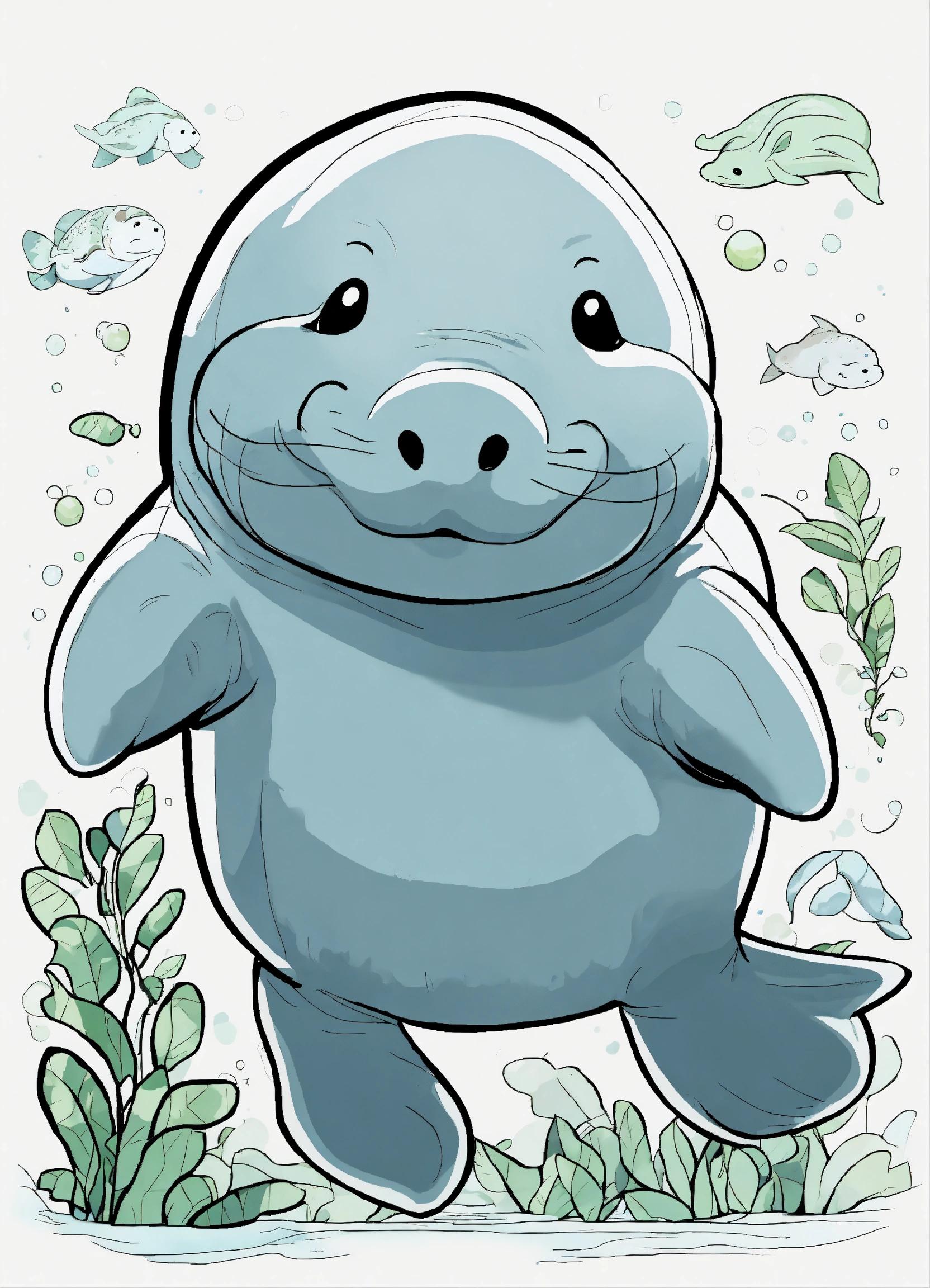 Lexica - Generate a cute Manatee , 4K resolution, cartoon-sticker style ...