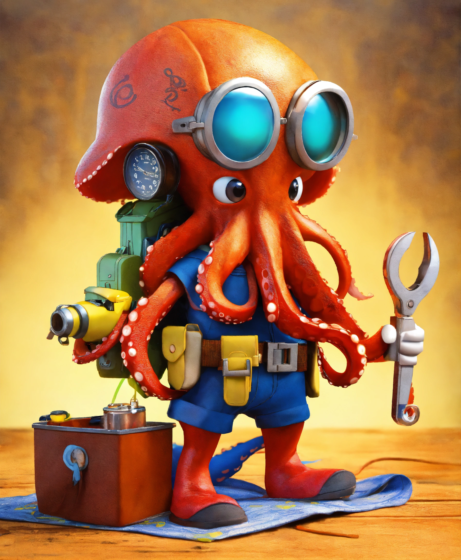 Lexica - Octopus, wearing tool belt, cartoon, 4K.