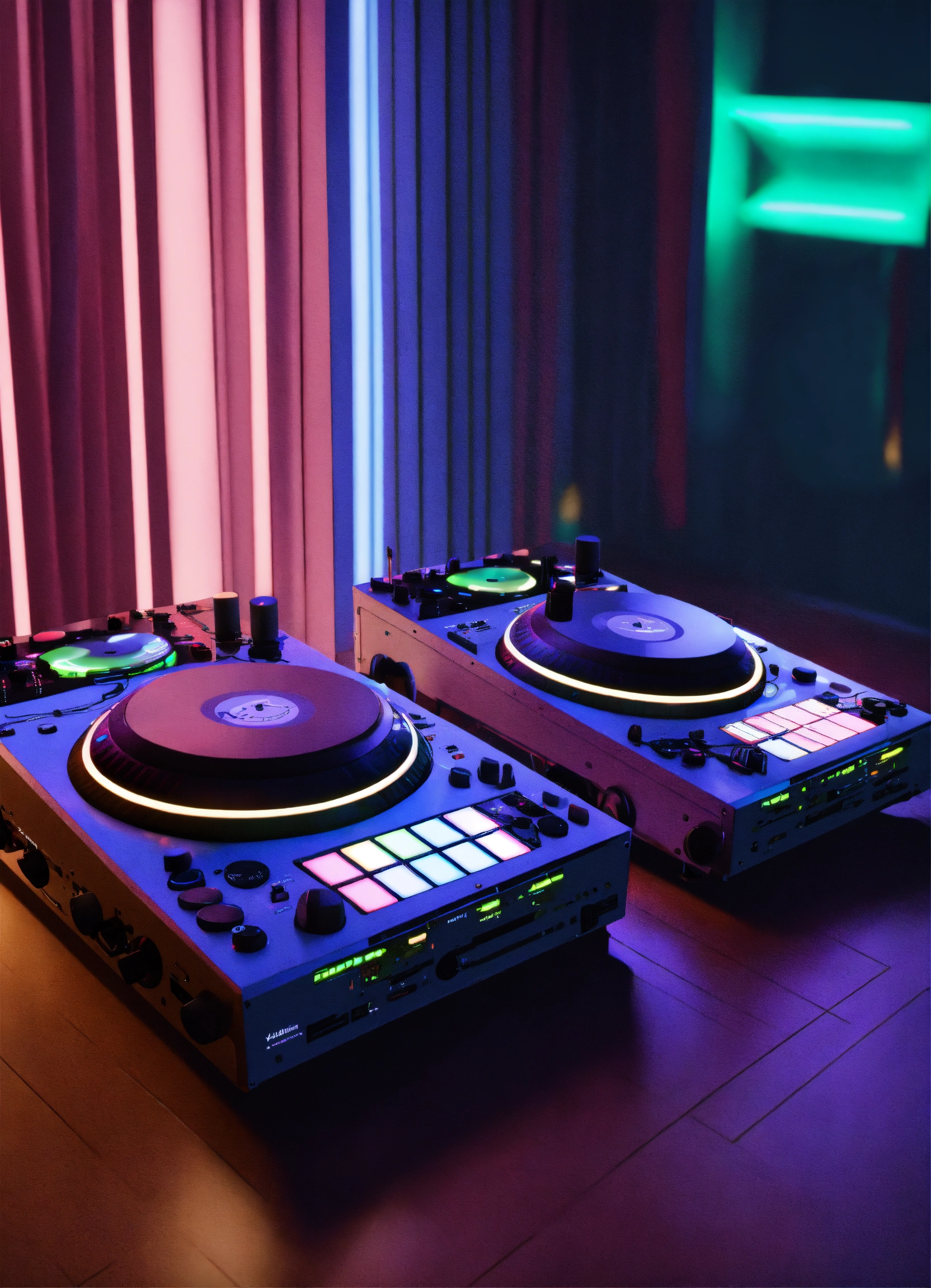 Lexica - 2 large DJ controllers covered with a delicate striped pattern ...