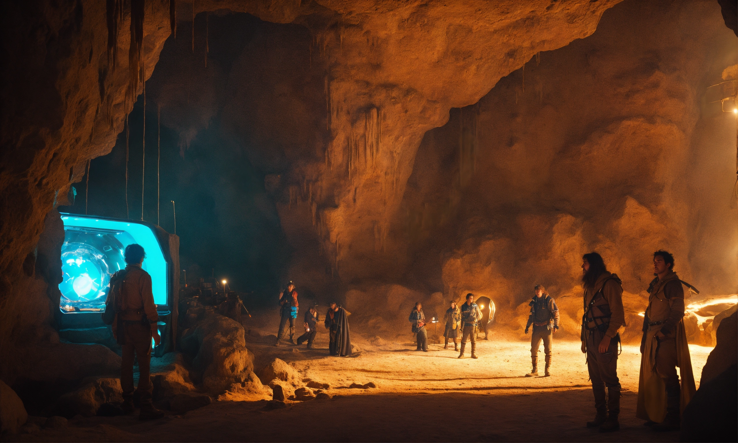 Lexica - Cavemens who discover a futuristic time machine in a cave