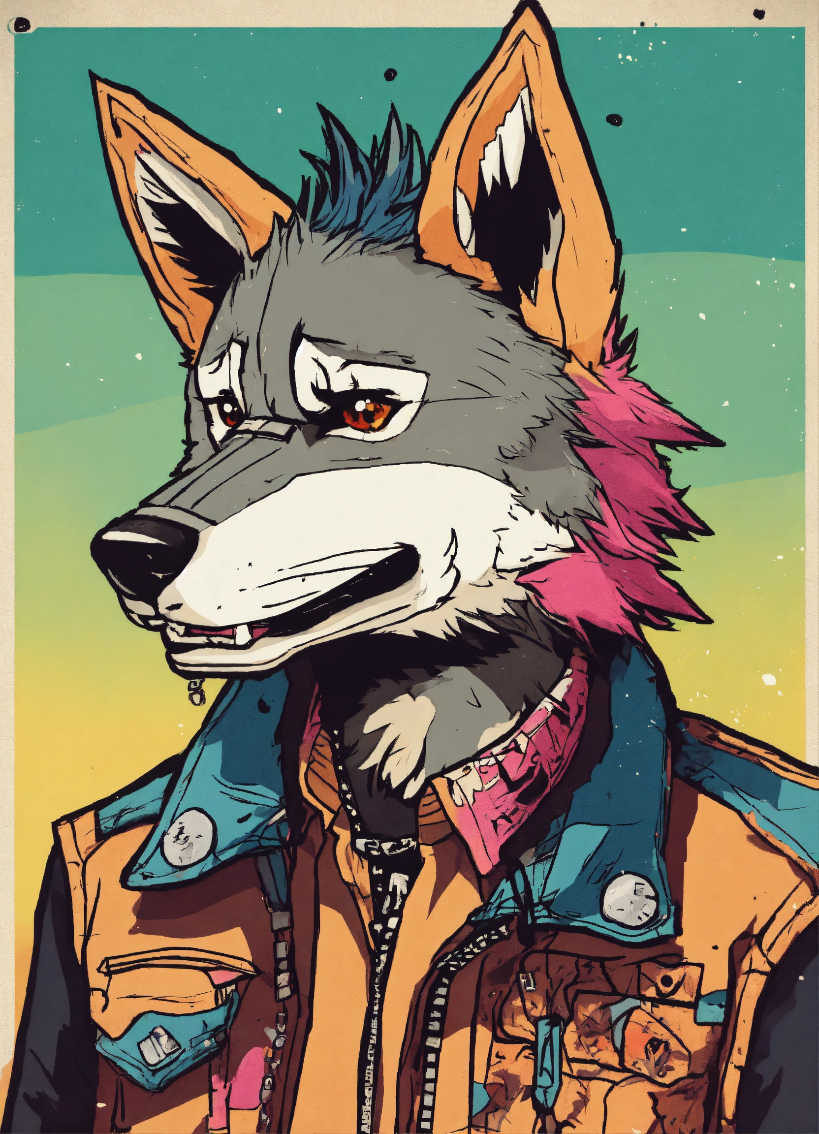 Lexica - Punk cartoon wolf