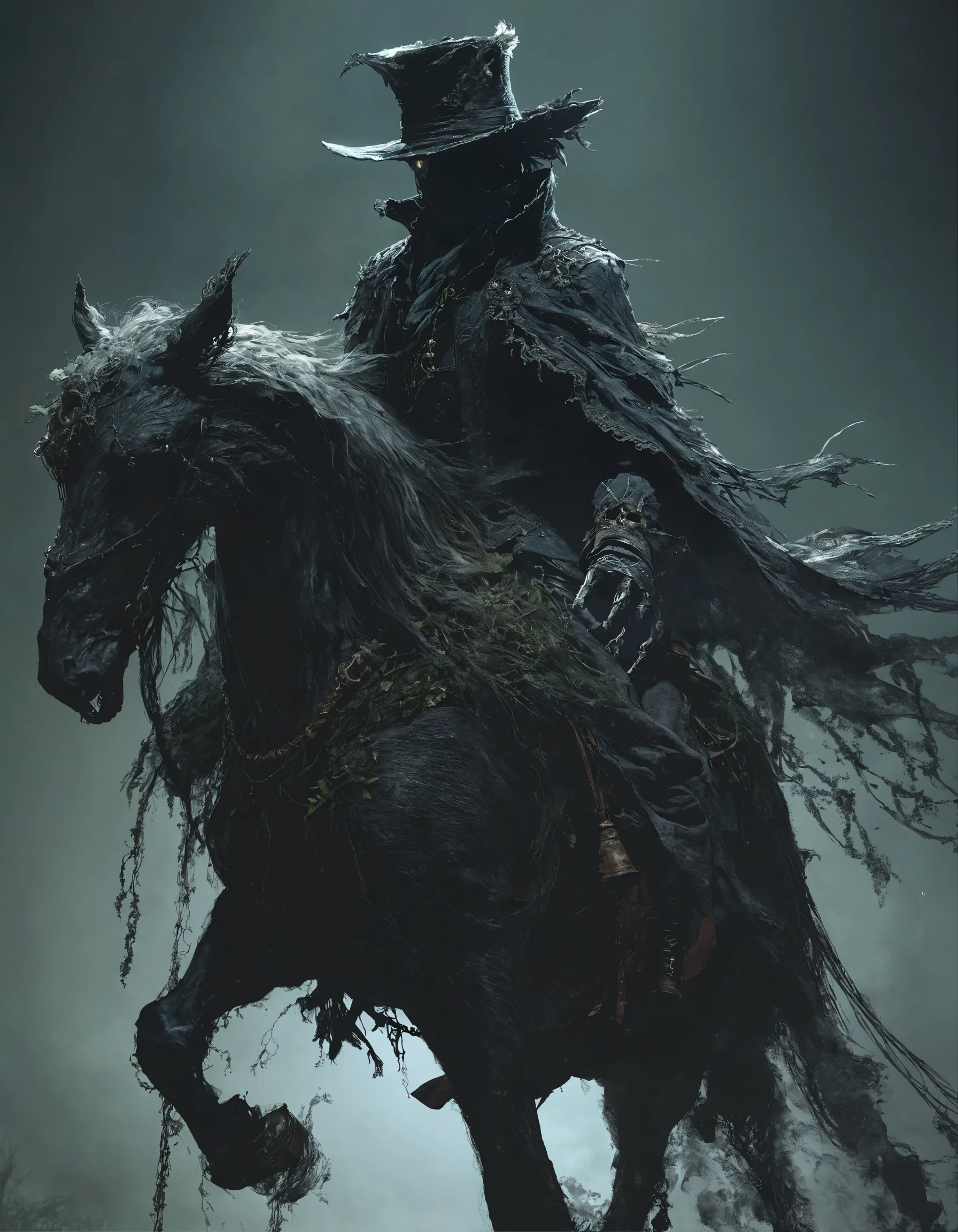 Lexica - A close up of a person on a horse, concept art, bloodborne ...