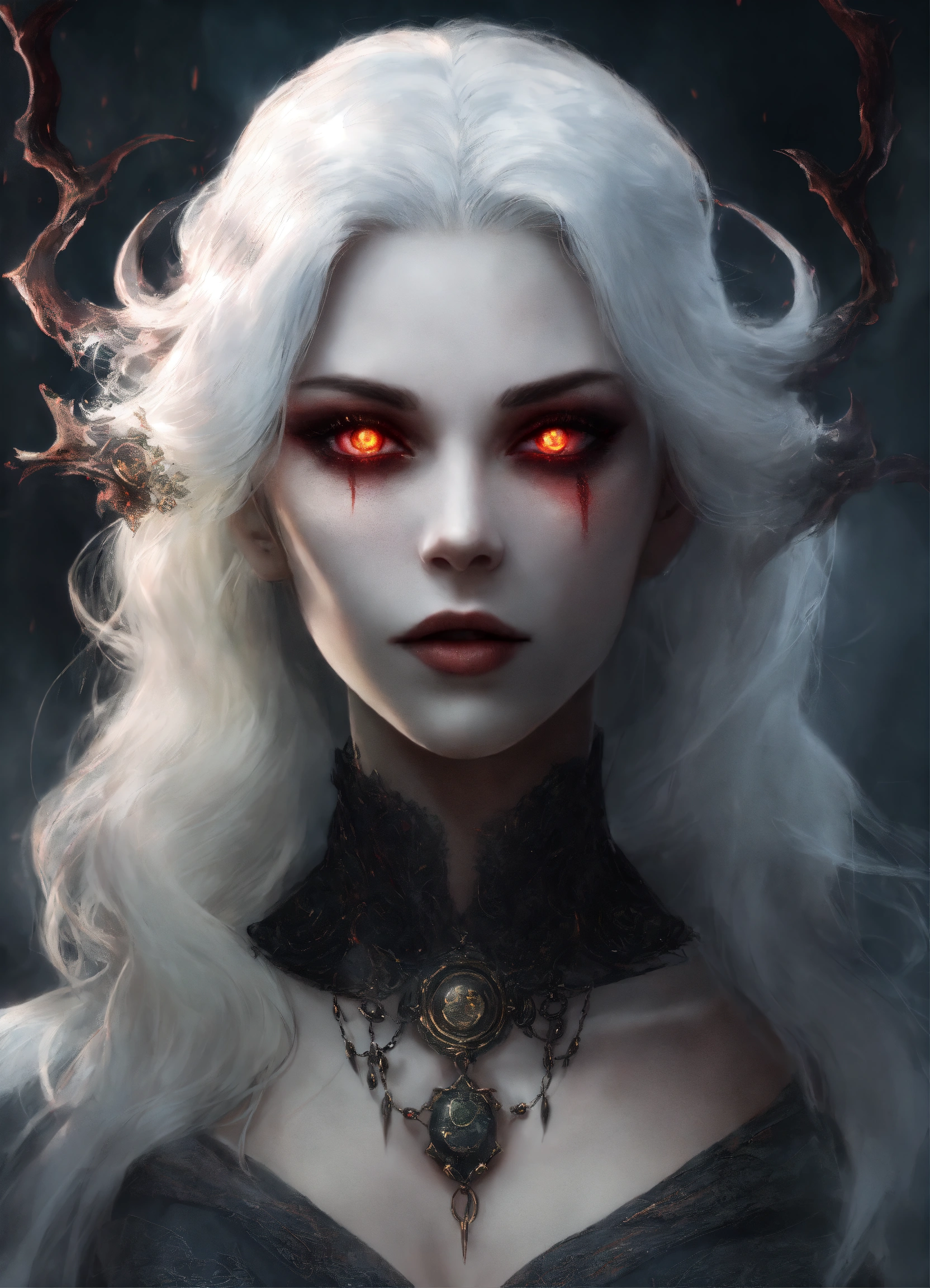 Lexica - A demonic entity woman with a sinister aura, white eyes, white ...