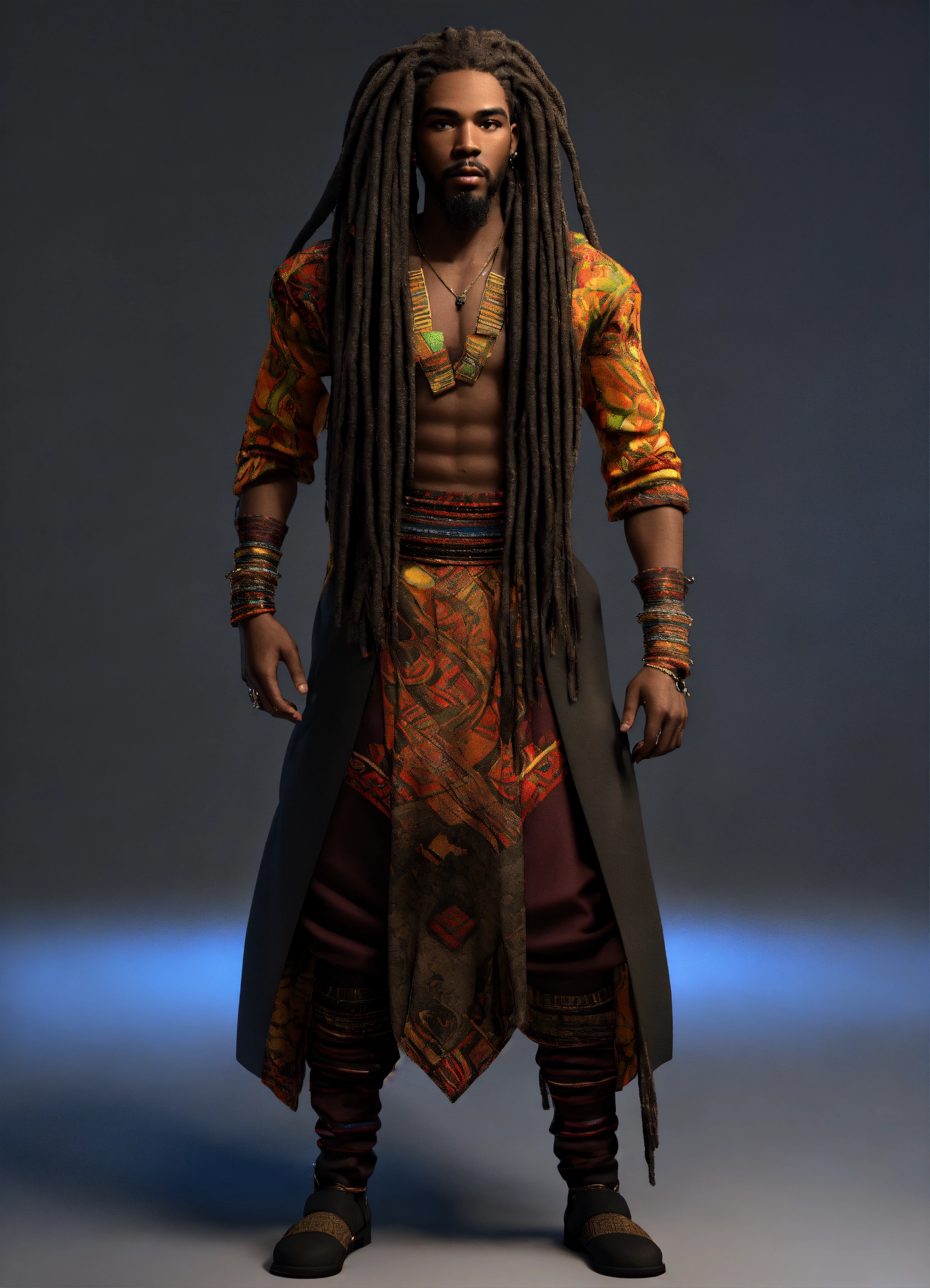Lexica - 3d render of a Black man with long flowing dreadlocks, 6'5 ...