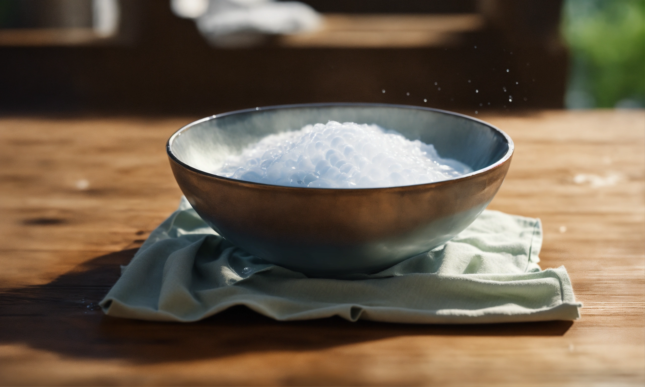 Lexica A visual of a bowl of water surrounded by a cloth, a piece of cotton that the water can