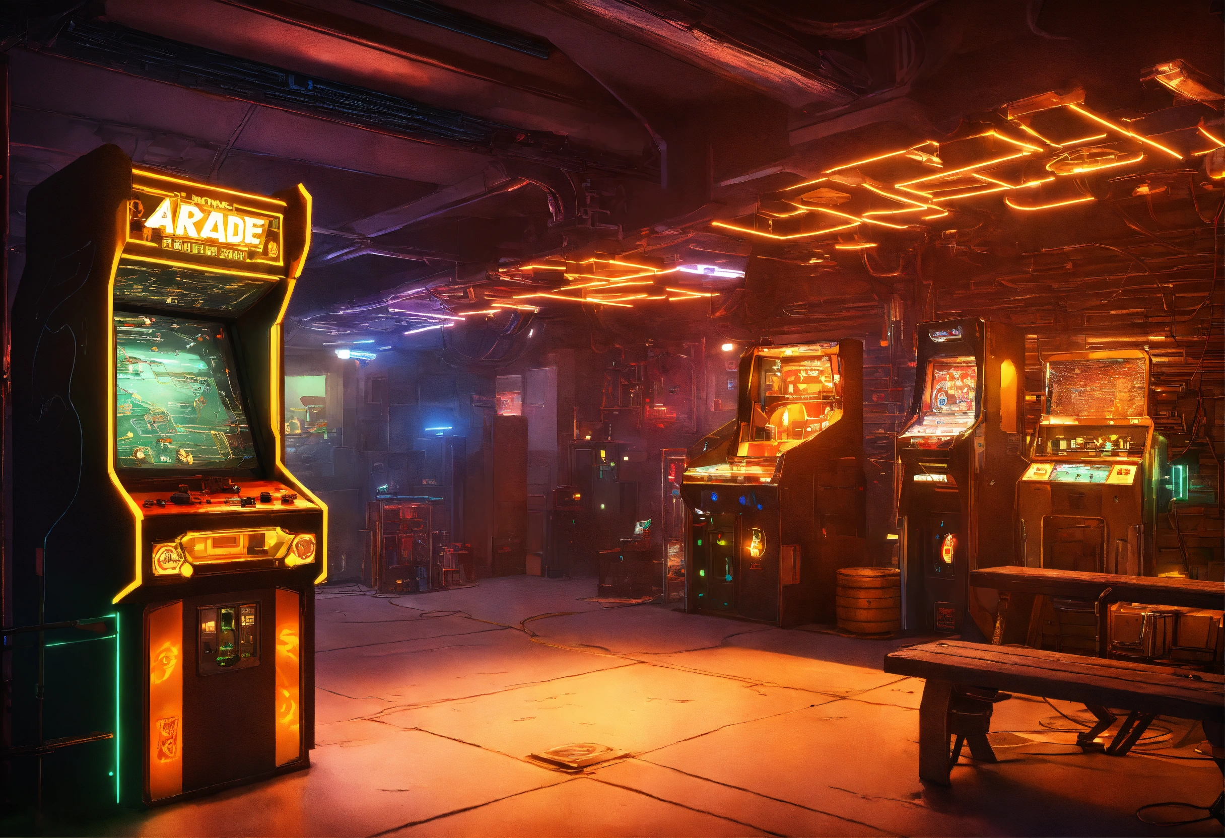 Lexica - Sci Fi tech base of operations with arcade machine, lots of ...