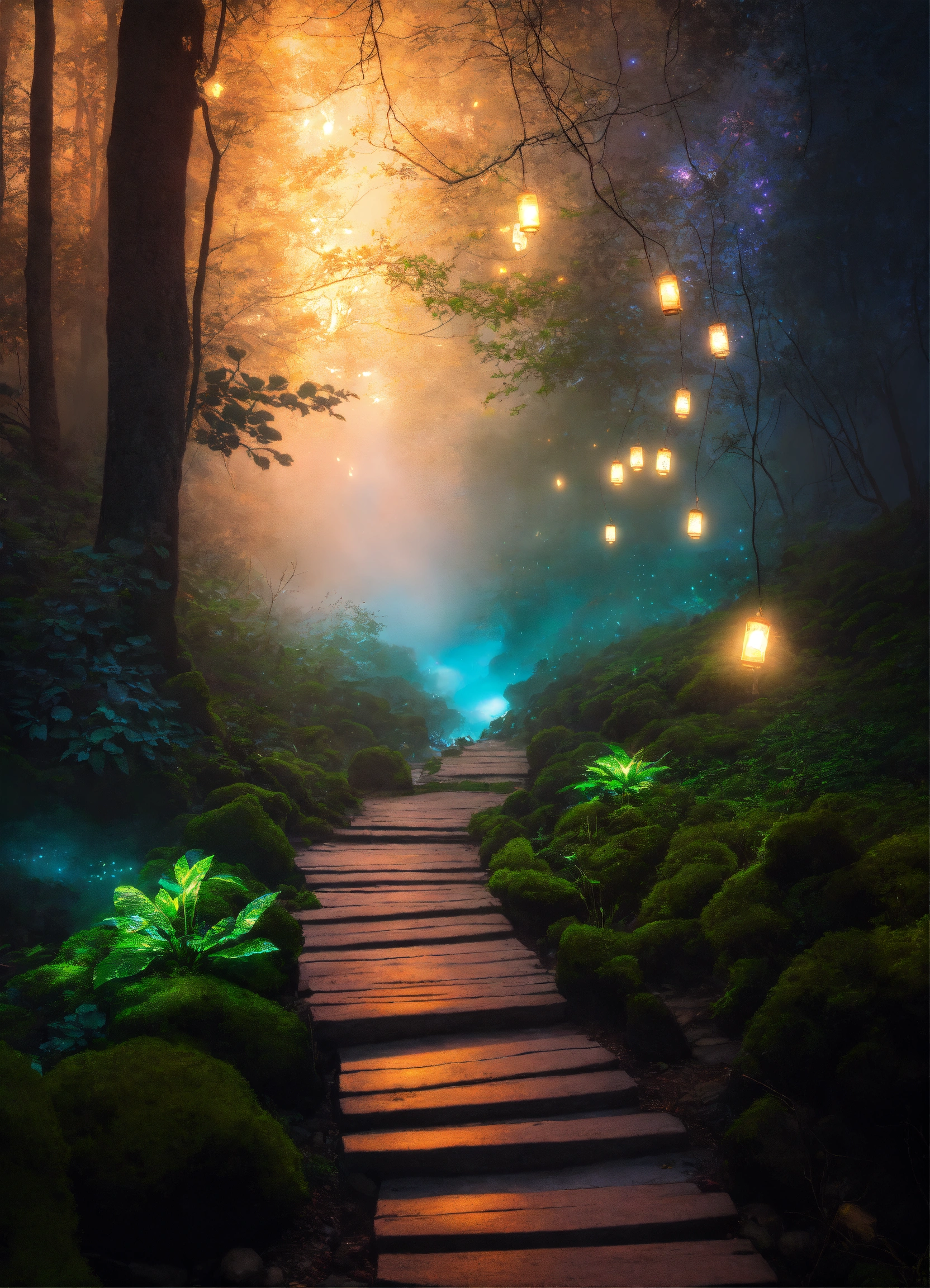 Lexica - Photo of a serene, mystic forest with bioluminescent plants ...
