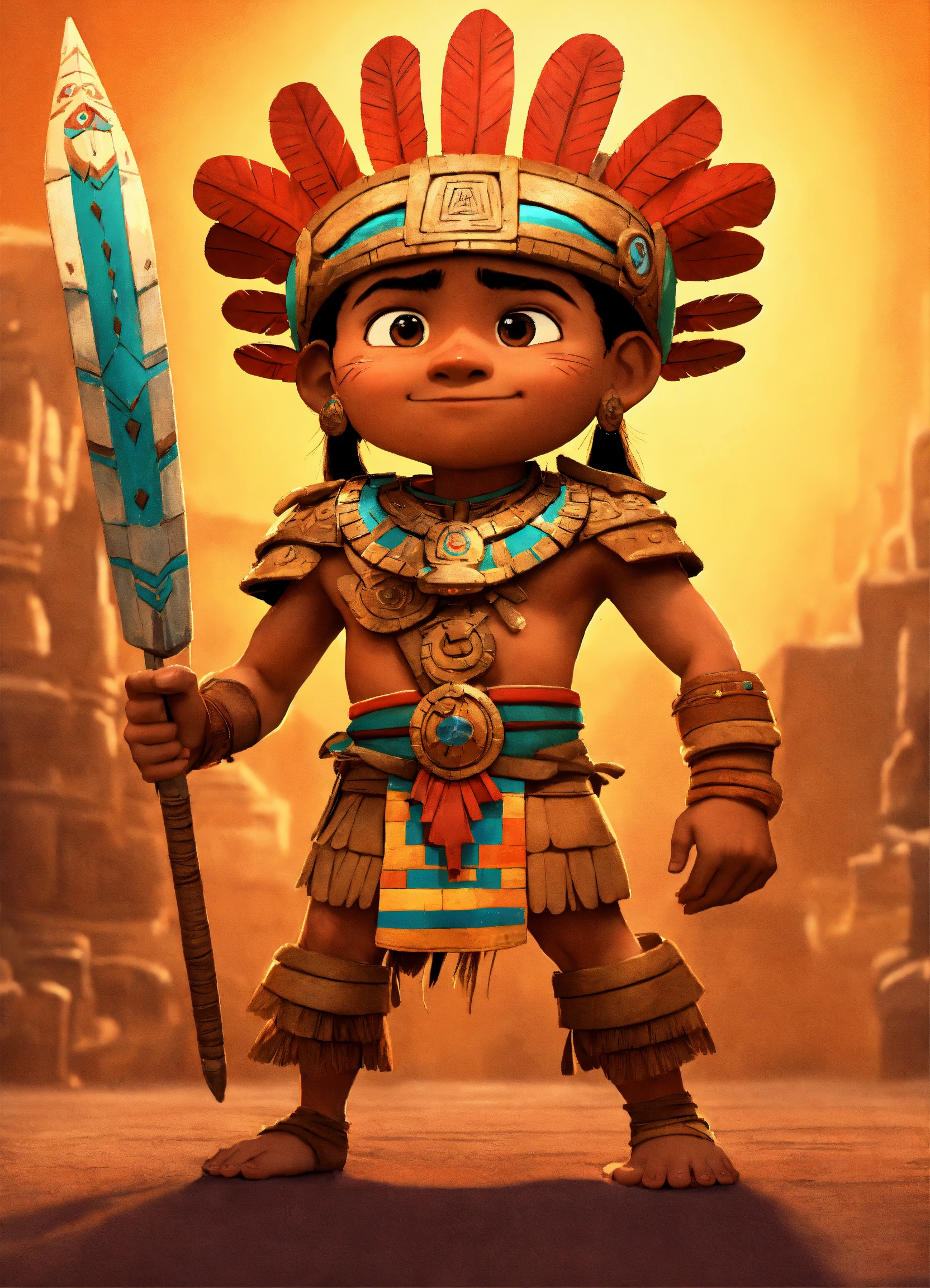 Lexica - Pixar animation of an 8 year old Aztec warrior, pixar style ...