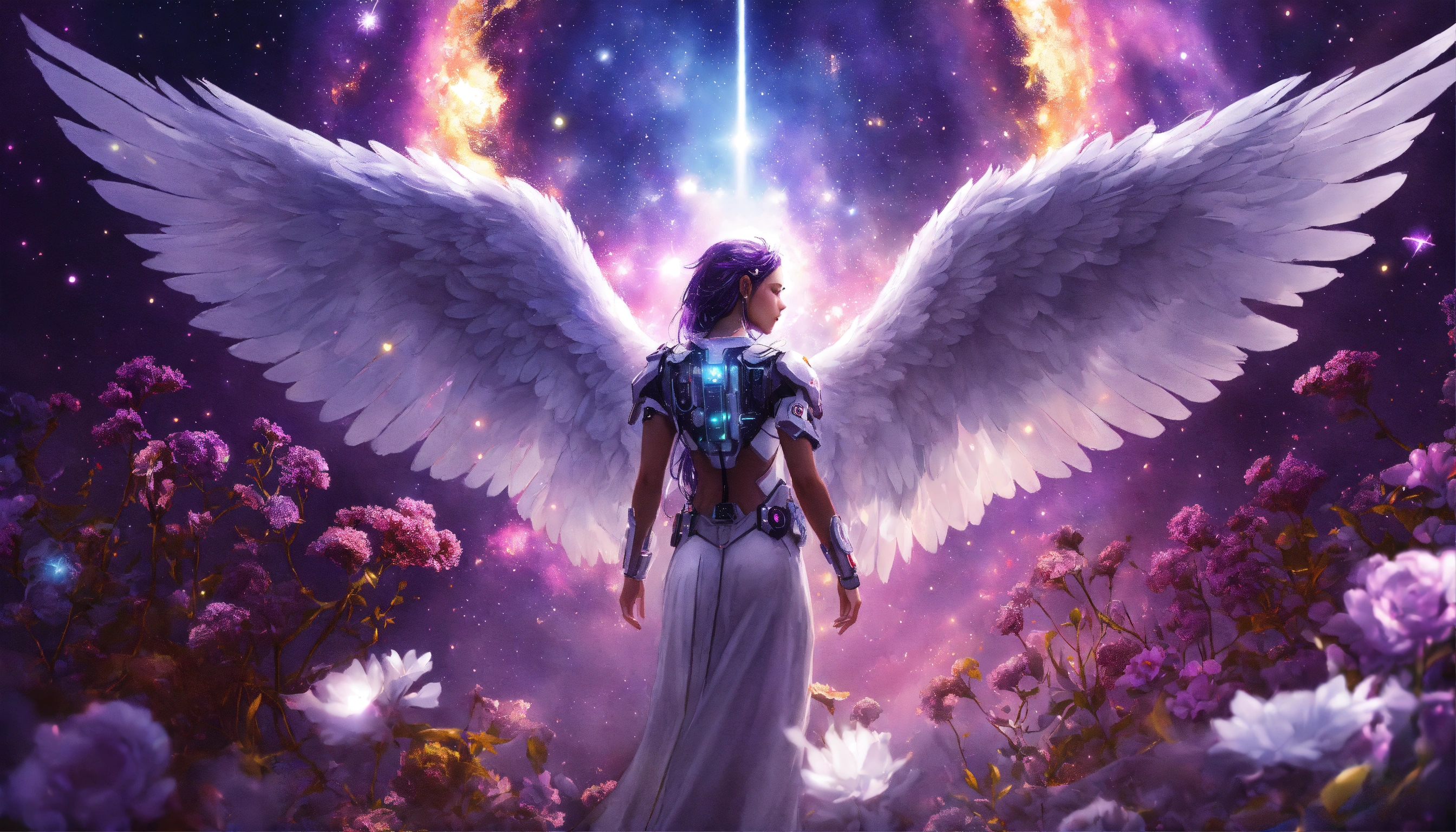 Lexica - Cyberpunk digital painting of a angel with beautiful white ...