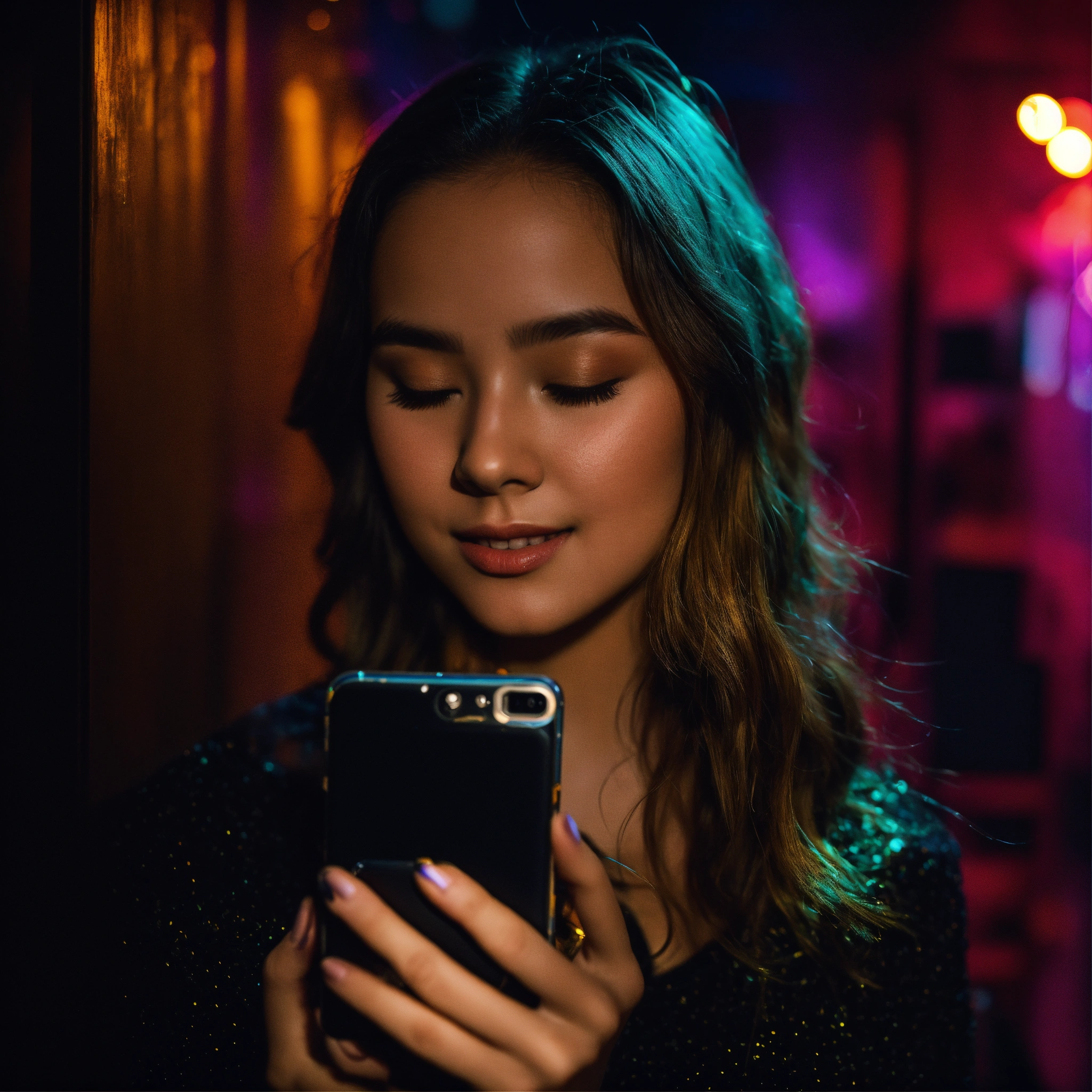 Lexica - The girl decided to shoot videos on her phone on the black ...