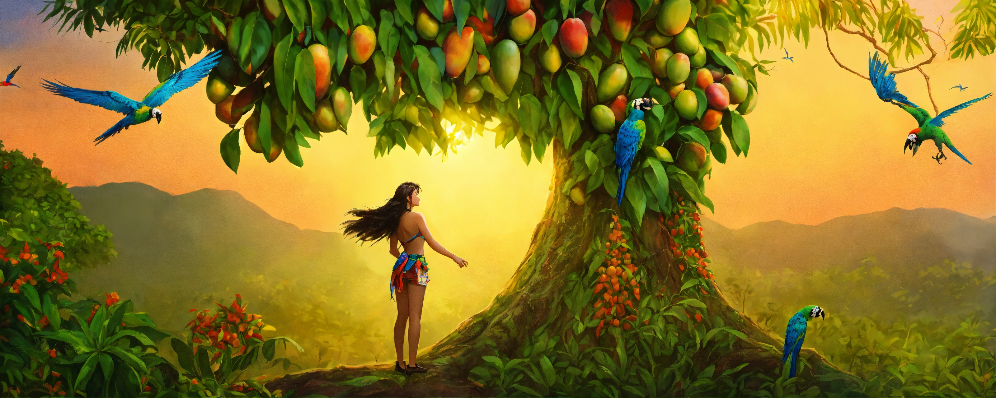 Lexica - A woman whose legs turn into the trunk of a mango tree, her ...
